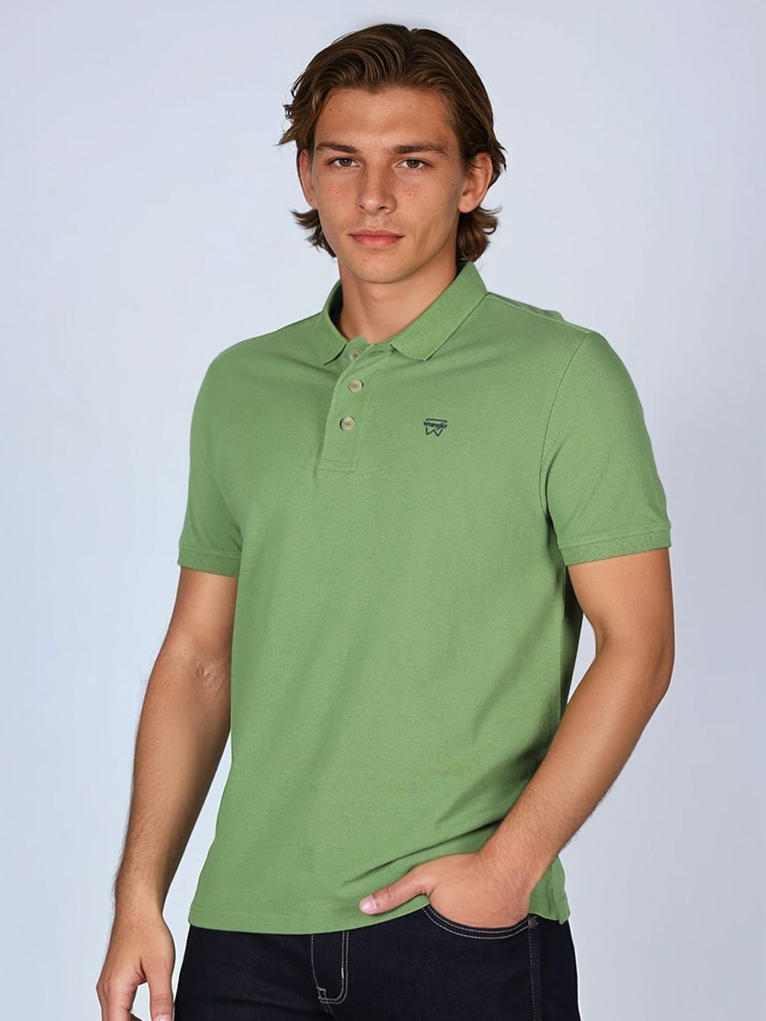 

Wrangler Men Polo Collar Pure Cotton T-shirt, Green