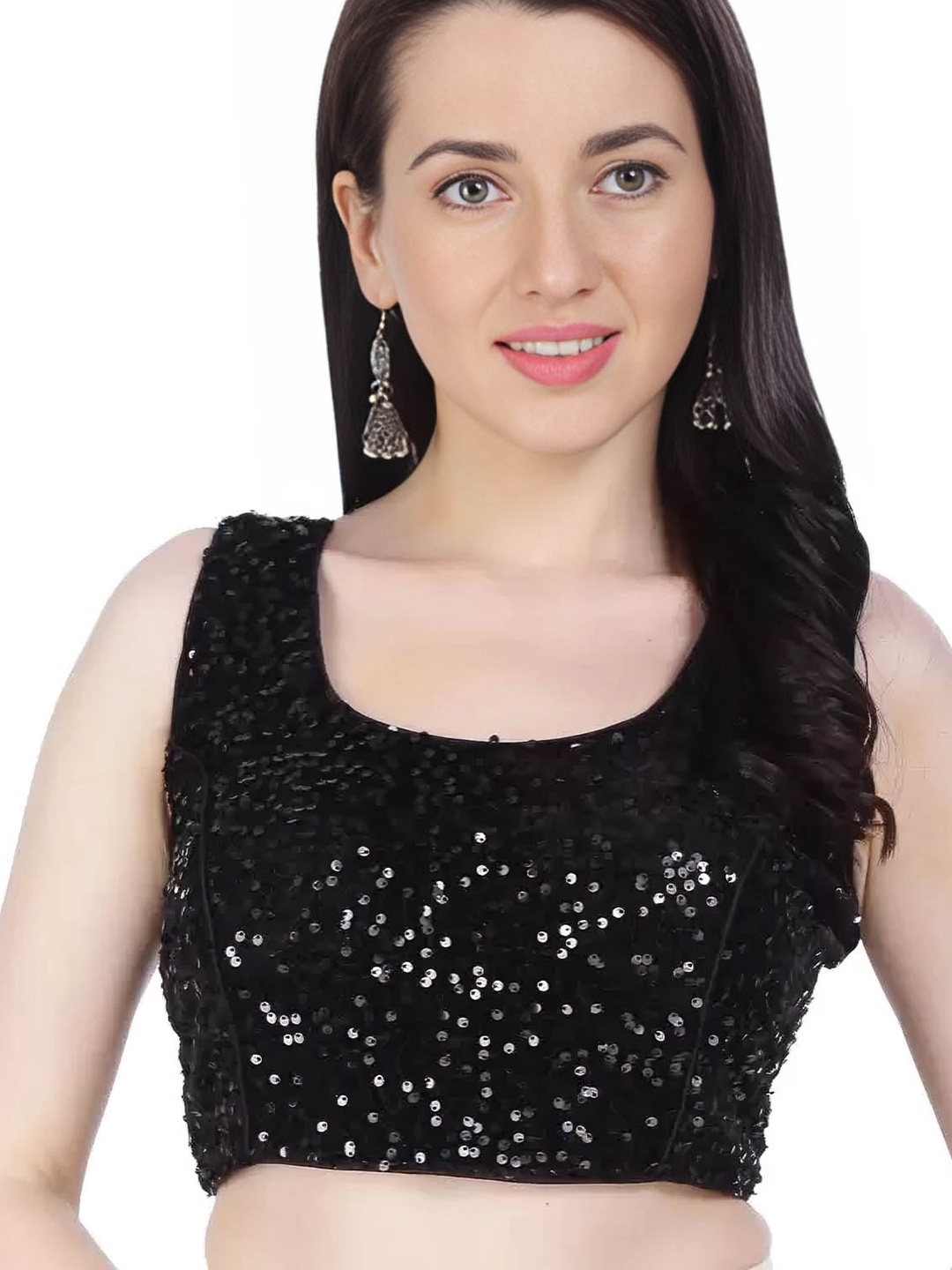 

KRULRIN Embellished Readymade SareeBlouse, Black