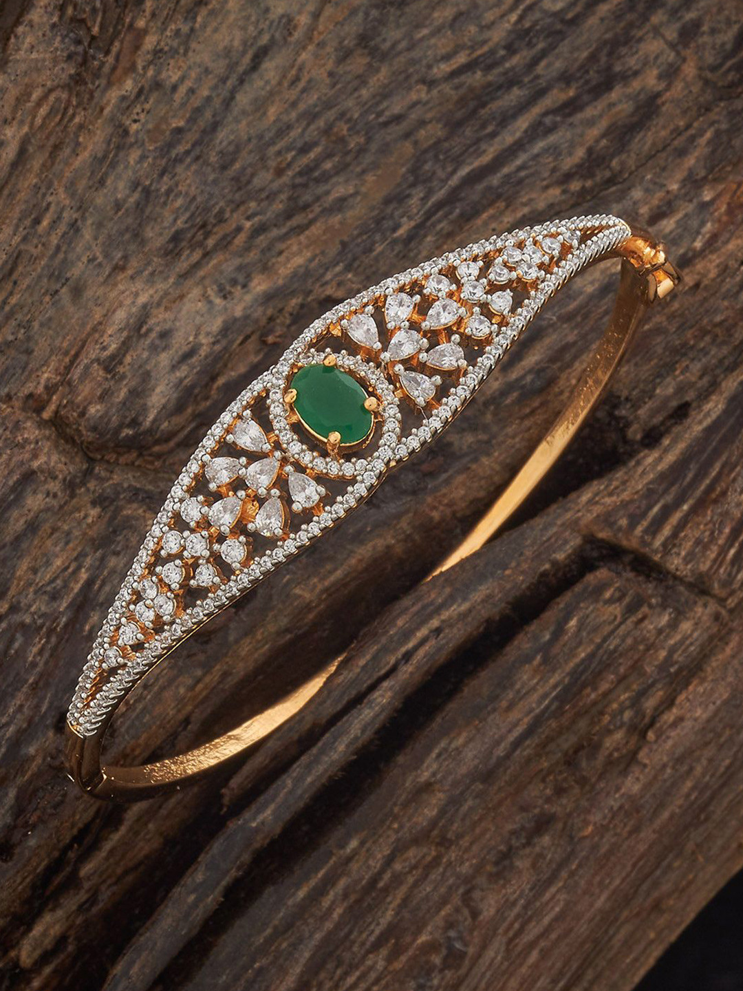

Kushal's Fashion Jewellery Green Rhodium Gold-Plated Party Zircon Kada