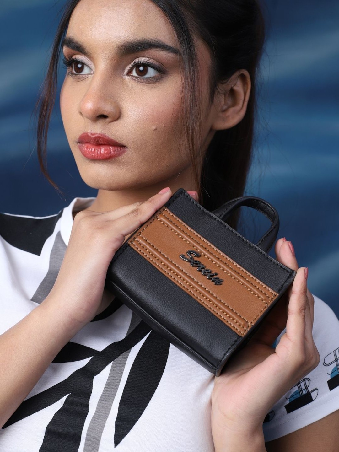 

SEREIN Structured Tote Bag with Bow Detail, Black