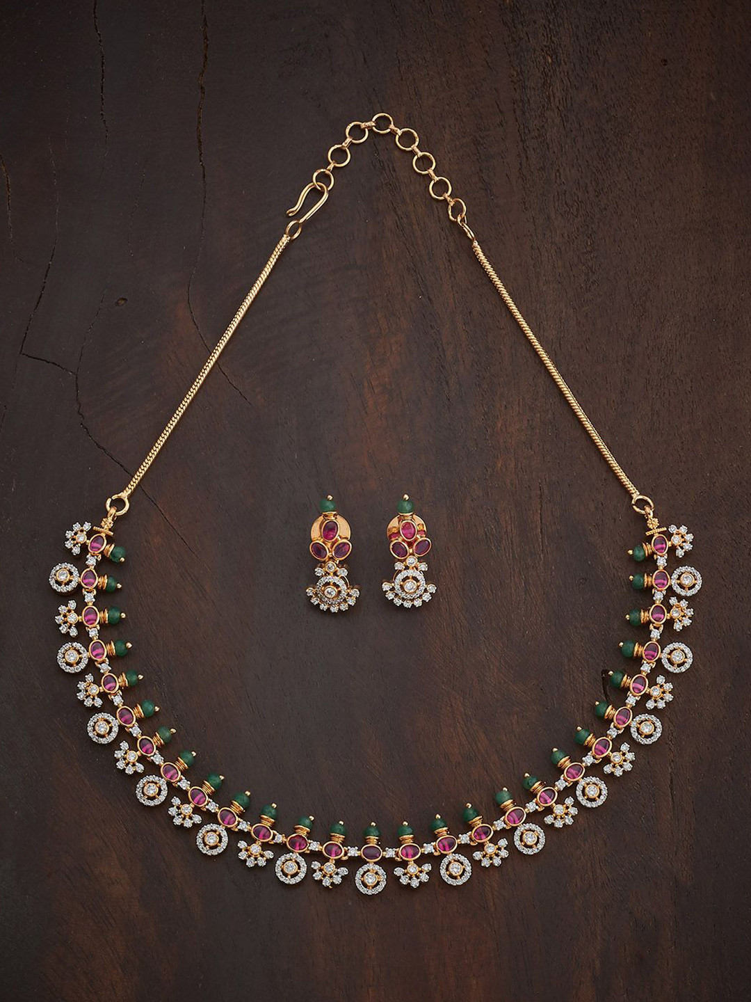 

Kushal's Fashion Jewellery Ruby-Green Rhodium Gold-Plated Party Zircon Jewellery Set