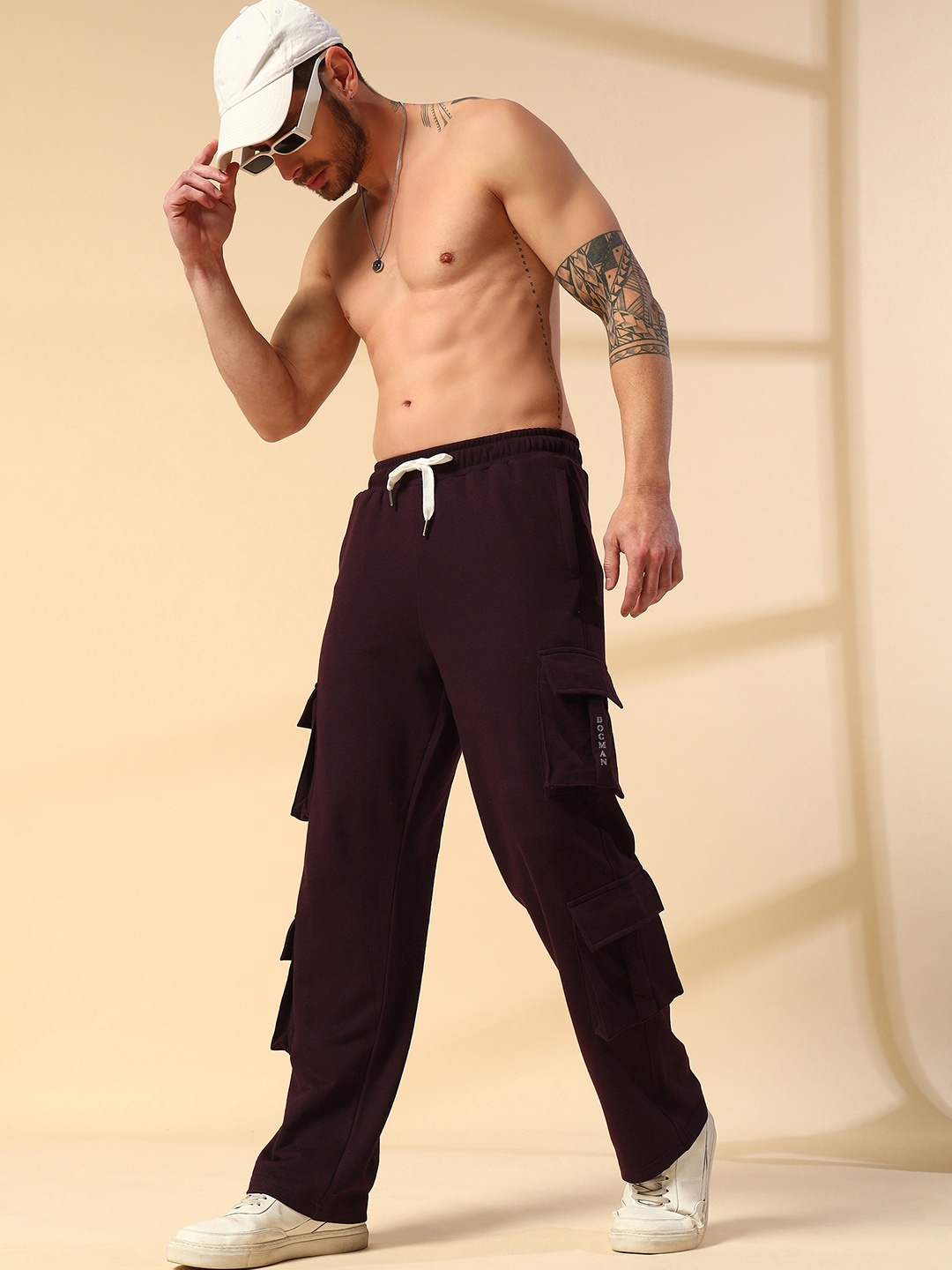 

Dogman Cotton Mid-Rise Cargo Trousers, Purple