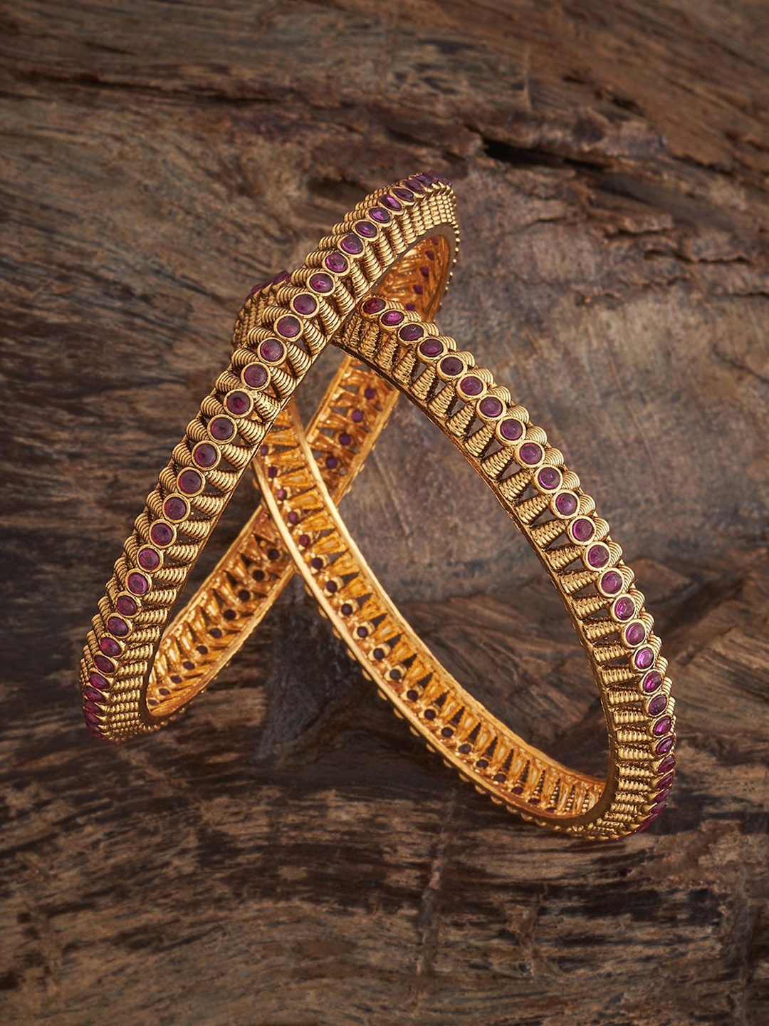 

Kushal's Fashion Jewellery Ruby Gold-Plated Ethnic Antique Bangles