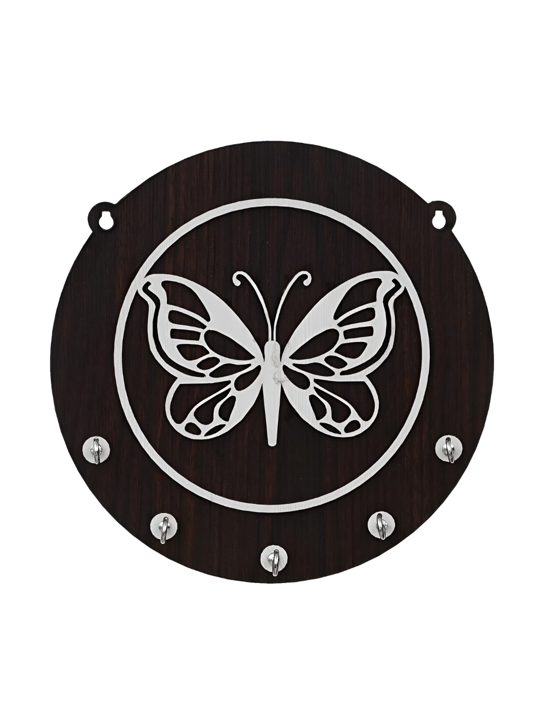 

Webelkart Brown & White 5 Hooks Butterfly Printed Wooden Key Holder