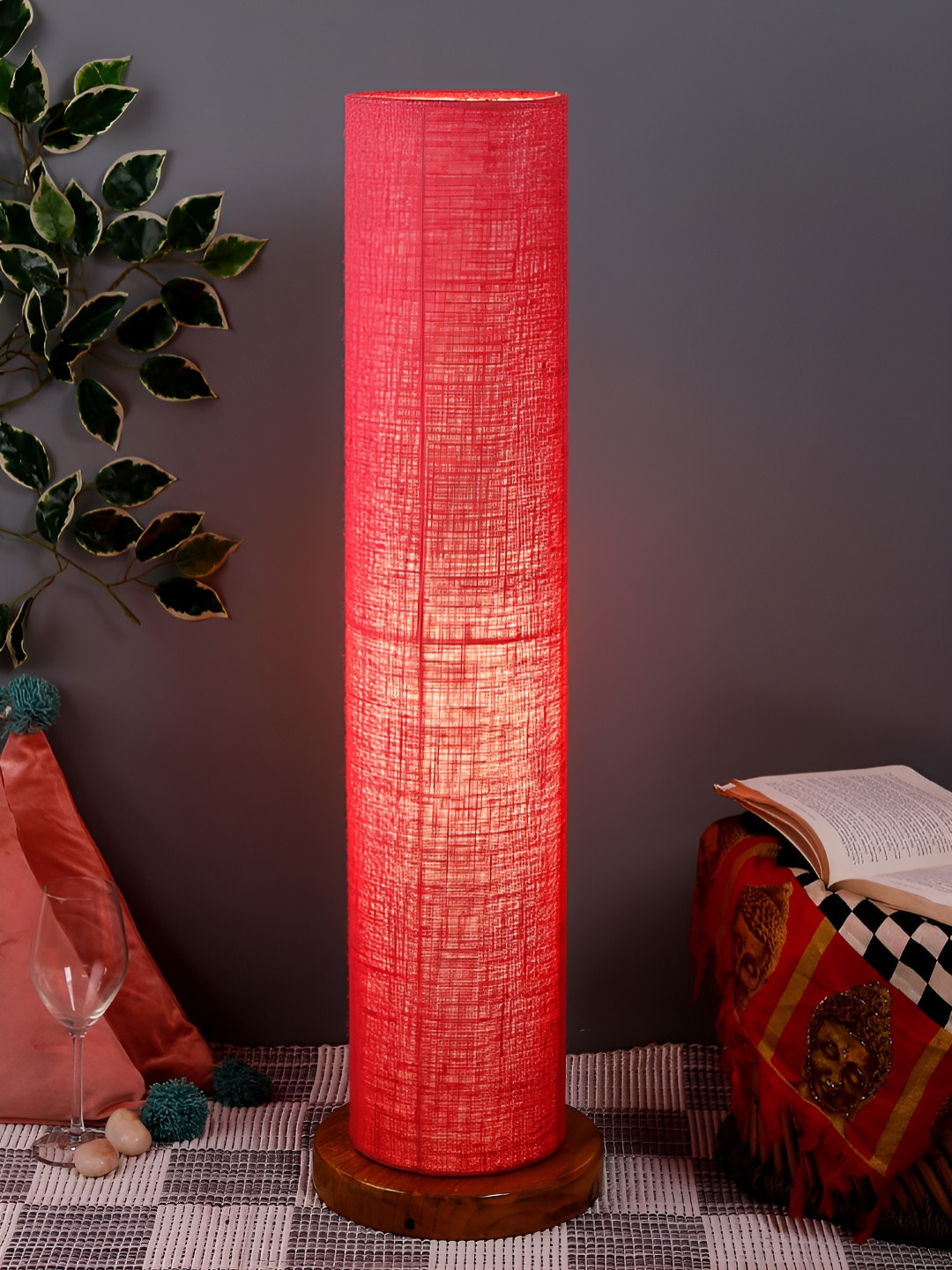 

Devansh Red & Brown Cylinder Shaped Wooden Floor Lamp, Pink