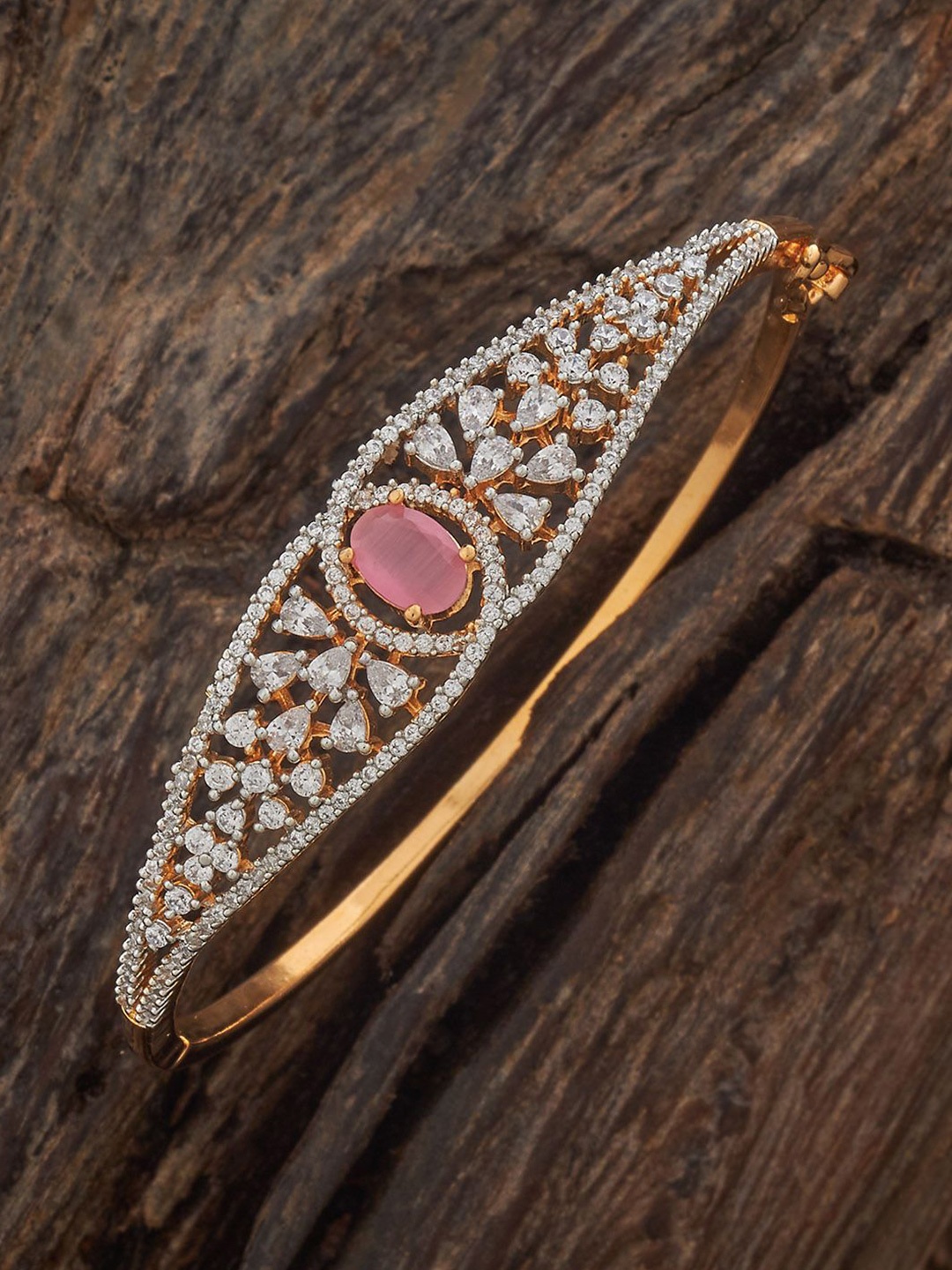 

Kushal's Fashion Jewellery Pink Rhodium Gold-Plated Party Zircon Kada