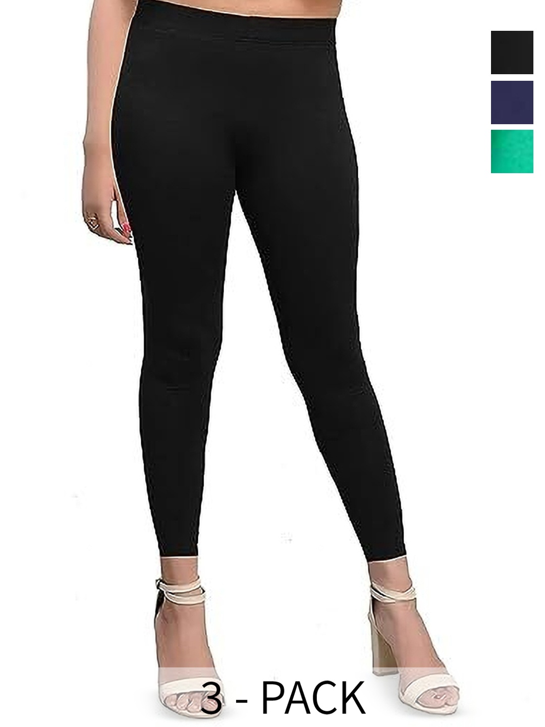 

URBAN KANYA Pack Of 3 Cotton Ankle-Length Leggings, Black