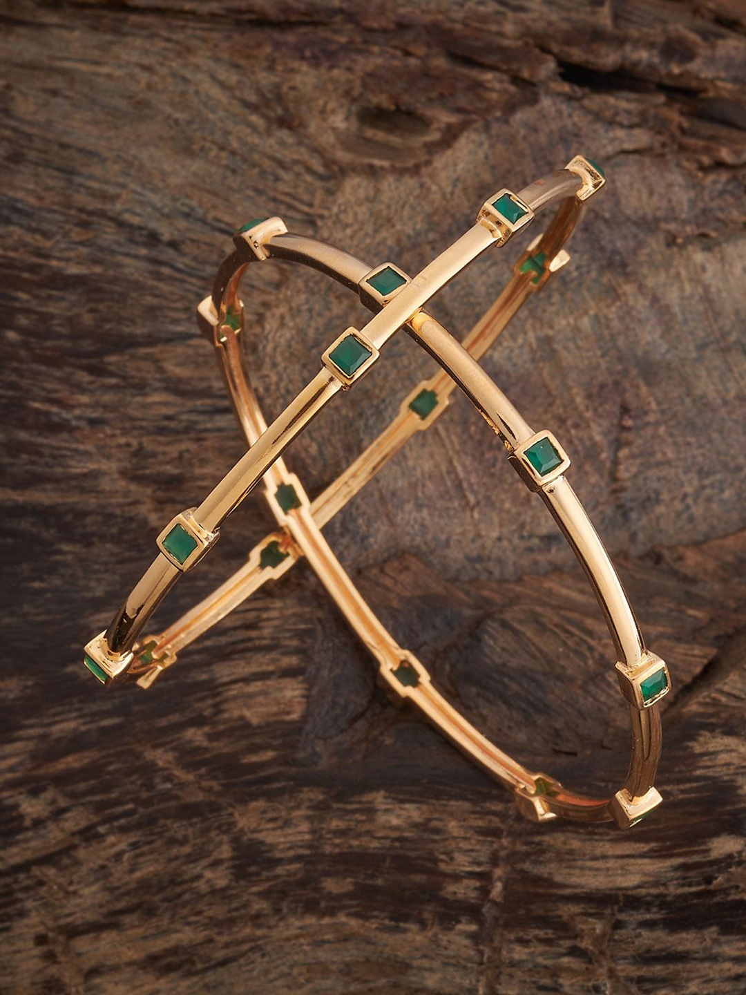 

Kushal's Fashion Jewellery Green Gold-Plated Party Zircon Bangles