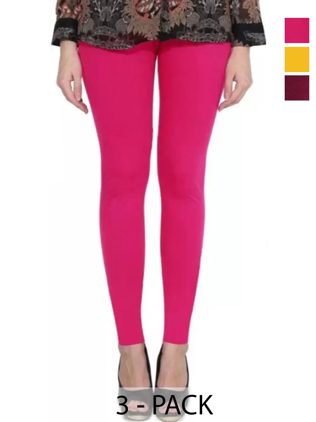 

URBAN KANYA Pack Of 3 Cotton Ankle-Length Leggings, Pink
