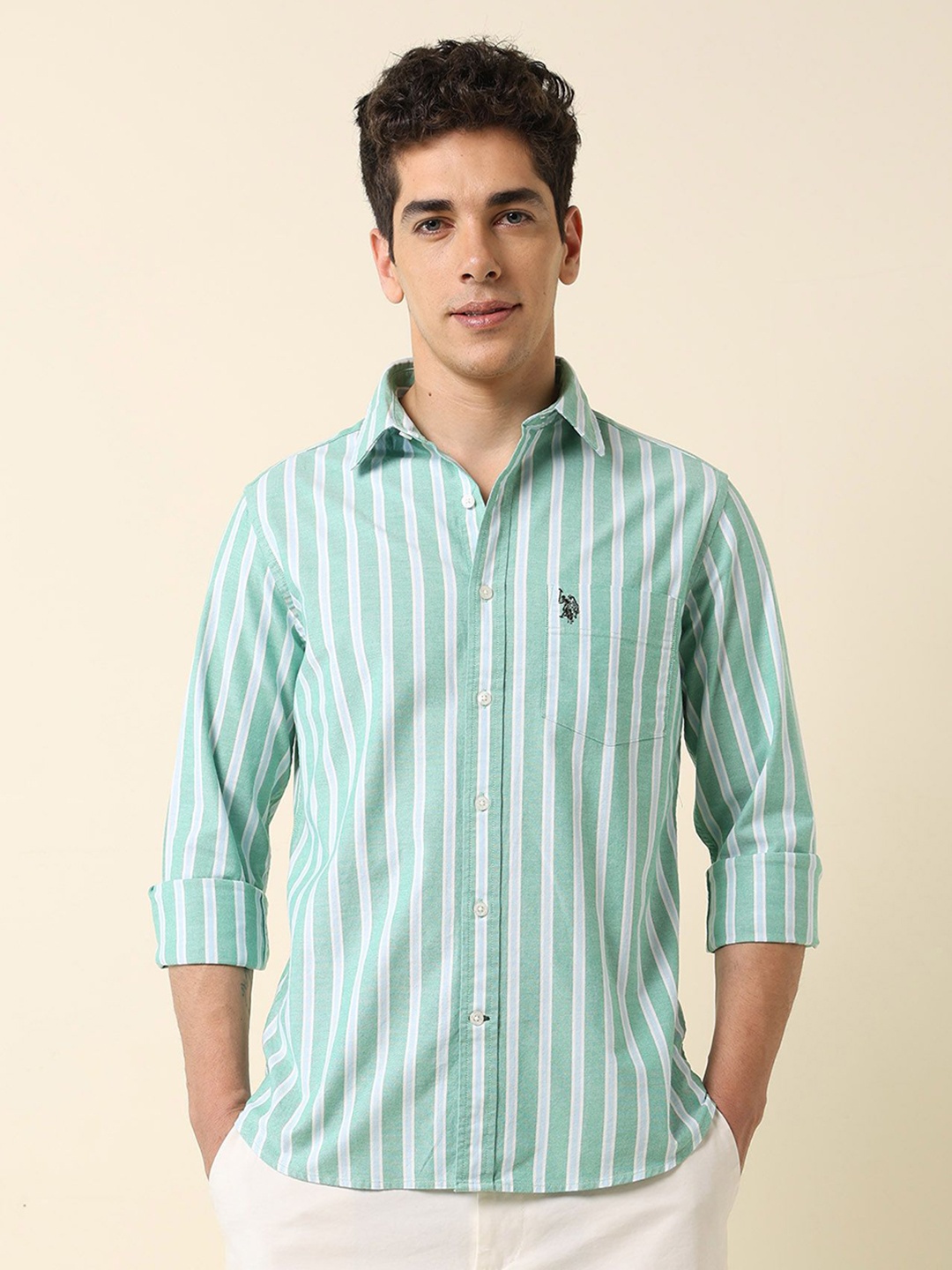 

U.S. Polo Assn. Men Classic Tailored Fit Opaque Striped Casual Shirt, Green