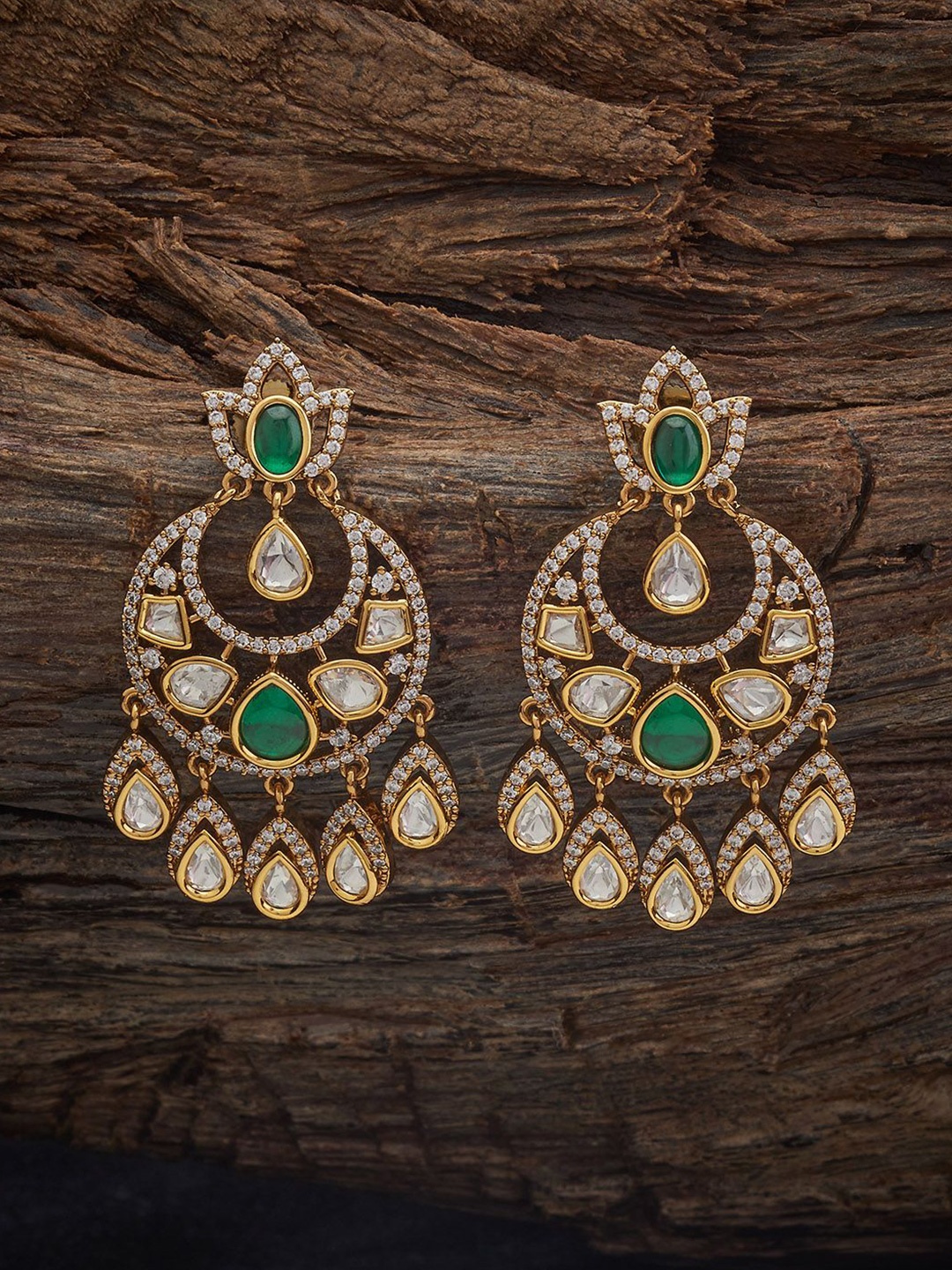

Kushal's Fashion Jewellery Victorian-Plated Contemporary Zircon Studded Drop Earrings, Gold