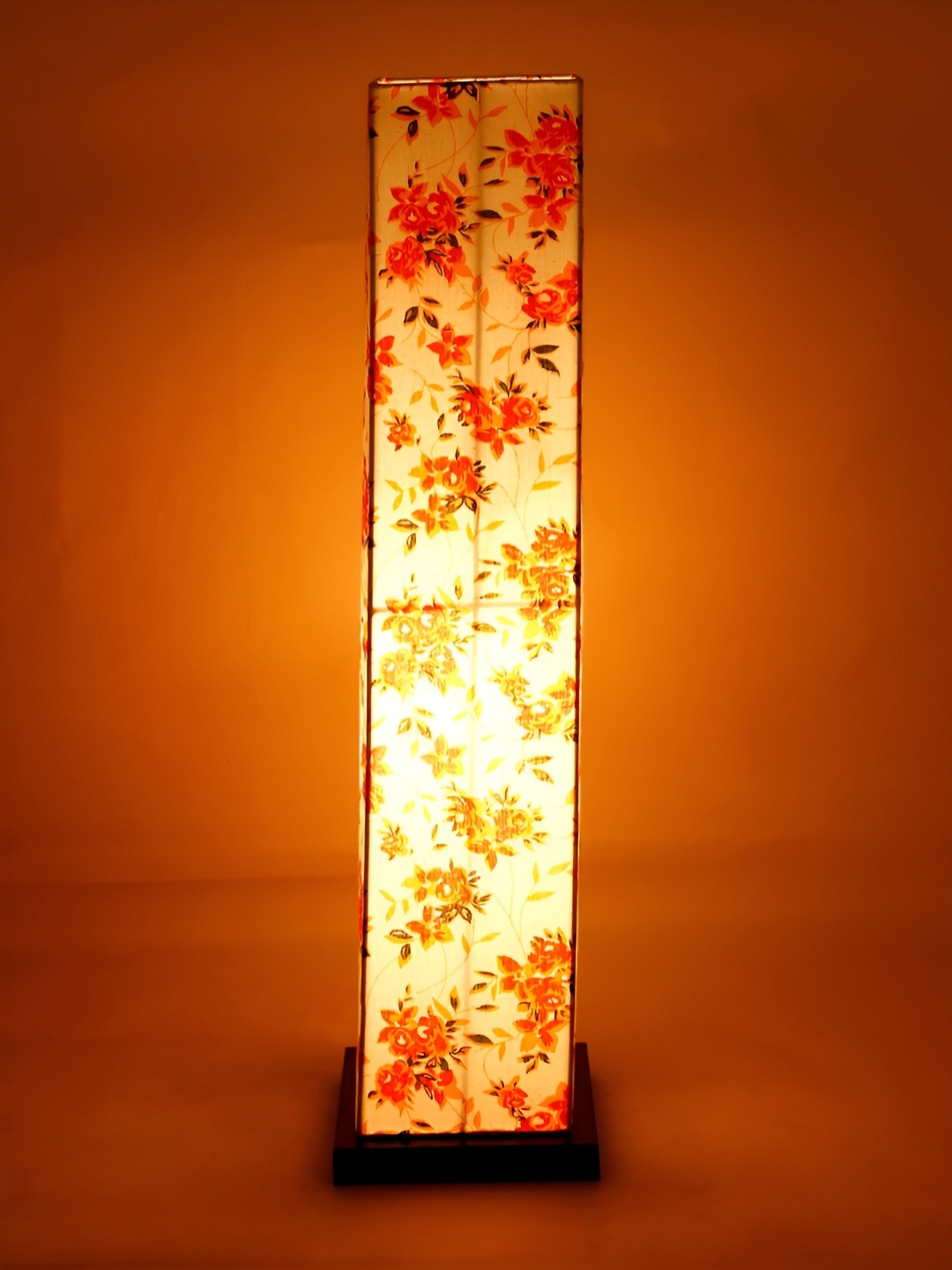 

Devansh White & Orange Rectangle Shaped Floral Printed Wooden Floor Lamps