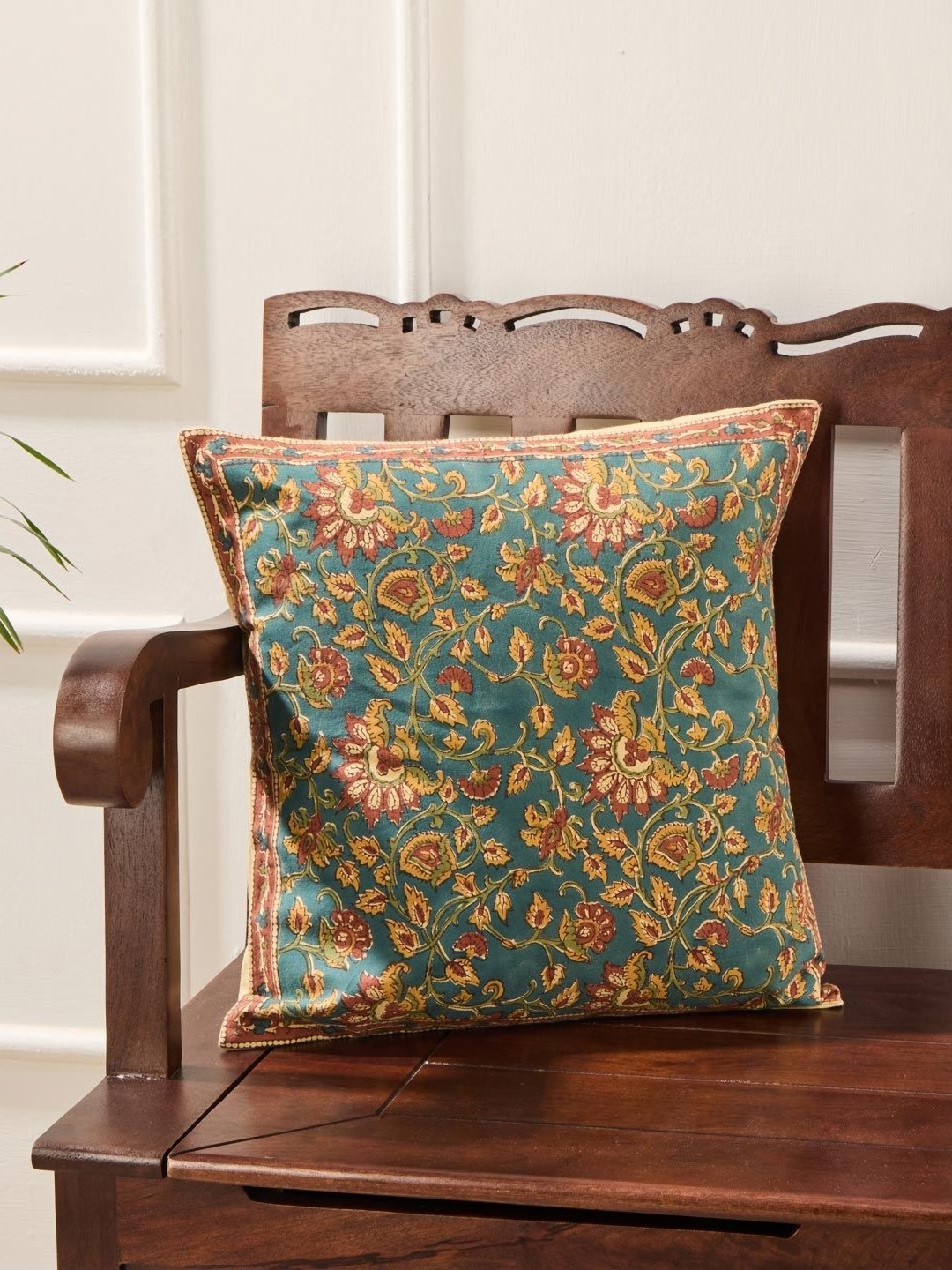 

Fabindia Taamisra Teal And Yellow Floral Square Cotton Cushion Covers