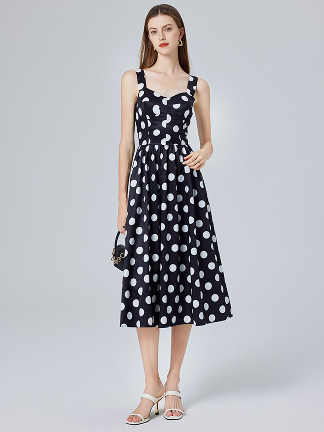 

JC Collection Polka Dot Print Fit & Flare Midi Dress, Black