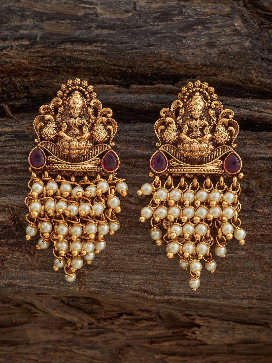 

Kushal's Fashion Jewellery Ruby Gold-Plated Ethnic Antique Contemporary Drop Earrings
