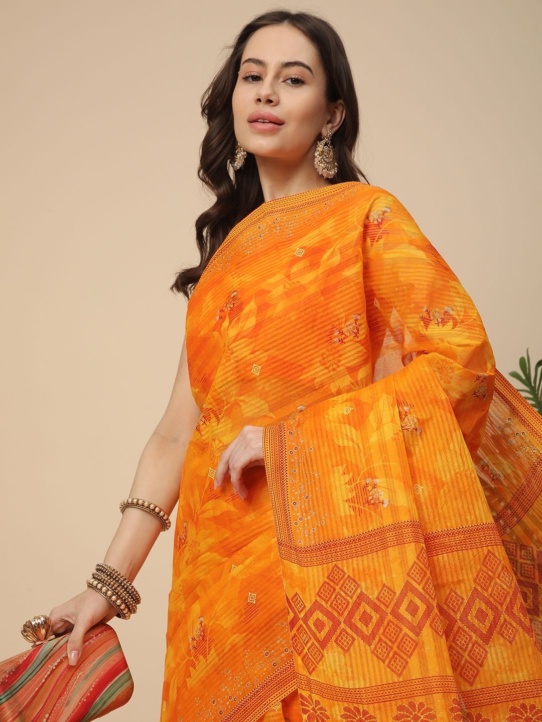 

RATAN Floral Pure Cotton Designer Saree, Yellow