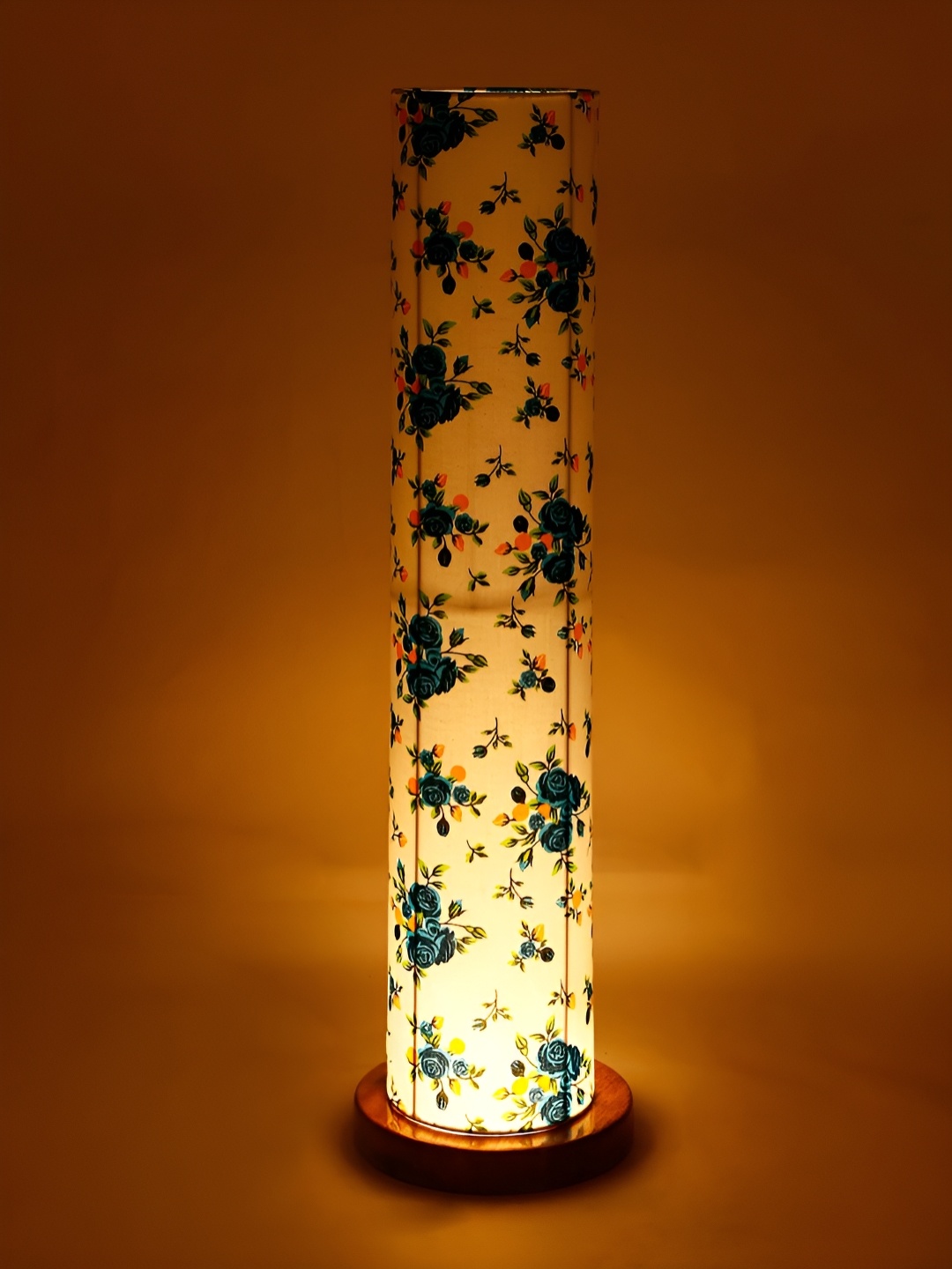 

Devansh Blue & Brown Cylinder Shaped Floral Printed Wooden Floor Lamp