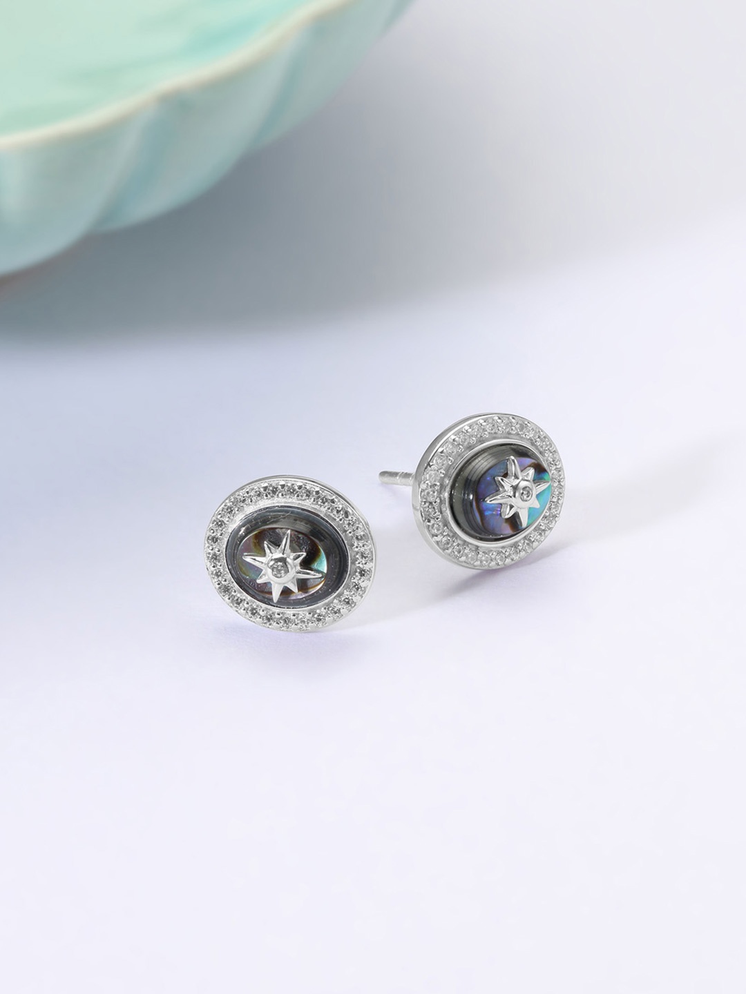 

Mia by Tanishq Starry Ocean Artificial Stones Studded Circular Shaped Studs, Silver