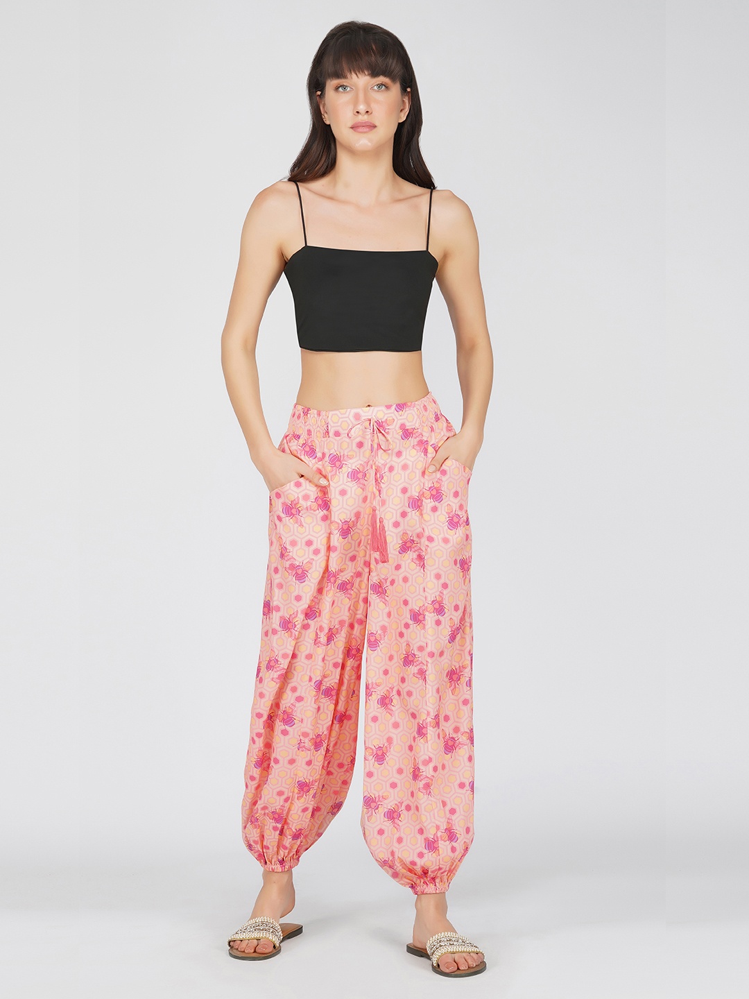 

SZN Women Printed Harem Pants, Pink