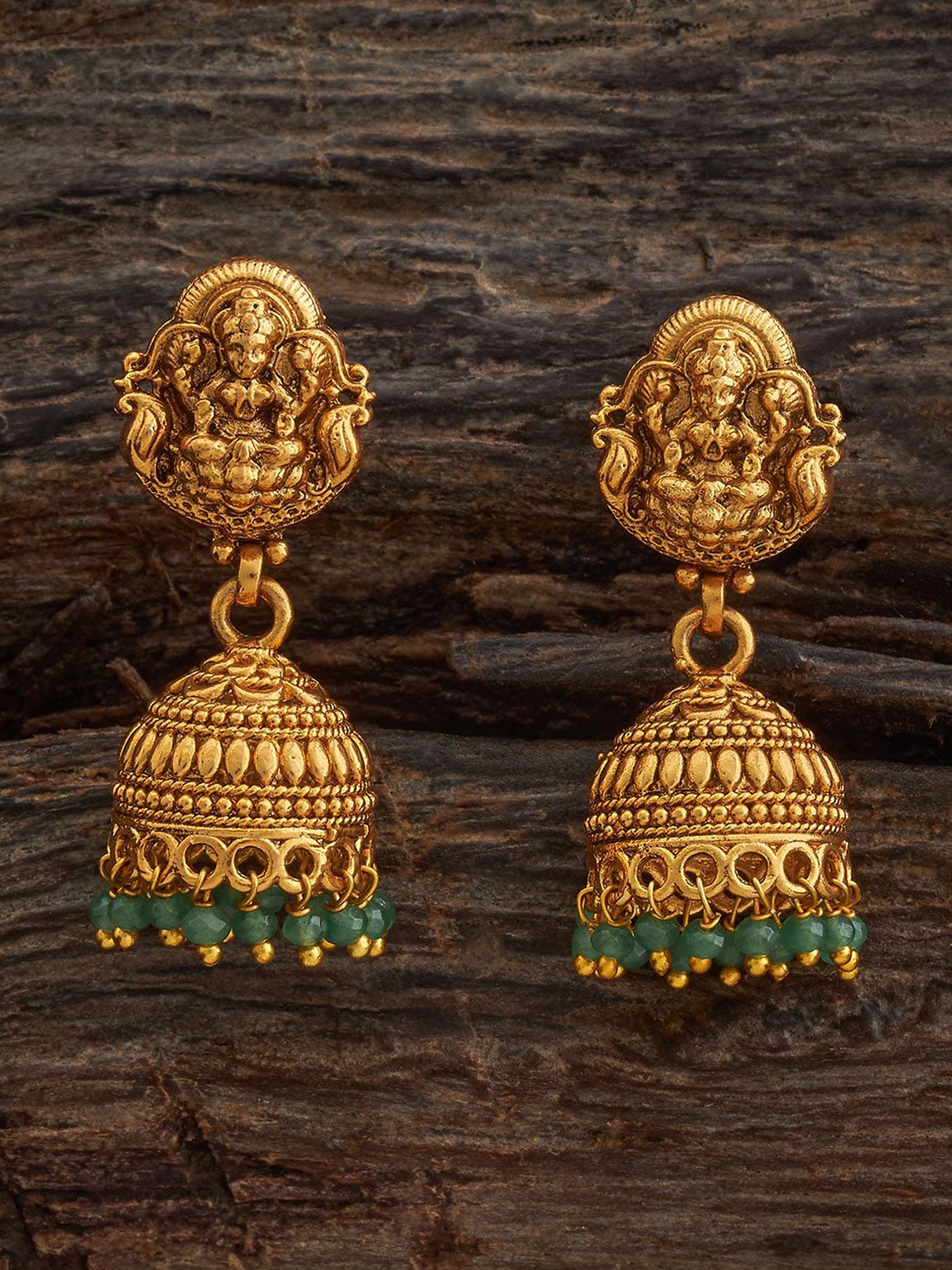 

Kushal's Fashion Jewellery Gold-Plated Dome Shaped Artificial Beaded Antique Jhumkas