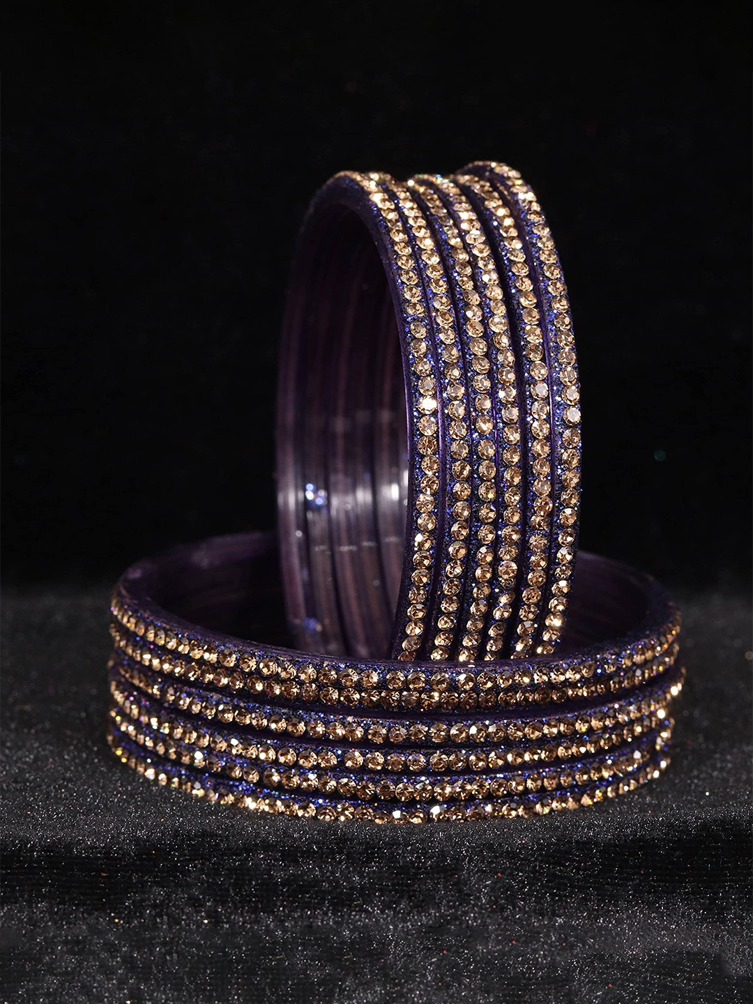 

ZULKA Set 12 Zircon Gemstone Stone Studded Glossy Finished Bangle, Blue