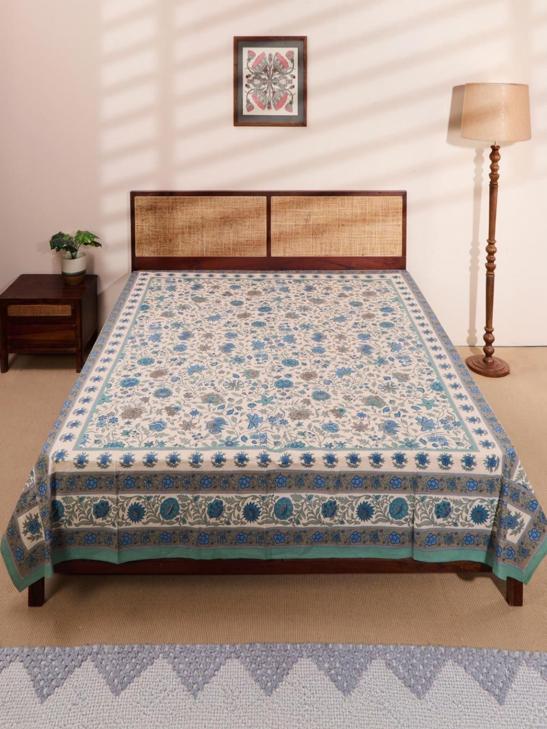 

Fabindia Blue & Beige Floral Printed Cotton Double Queen Bed Covers