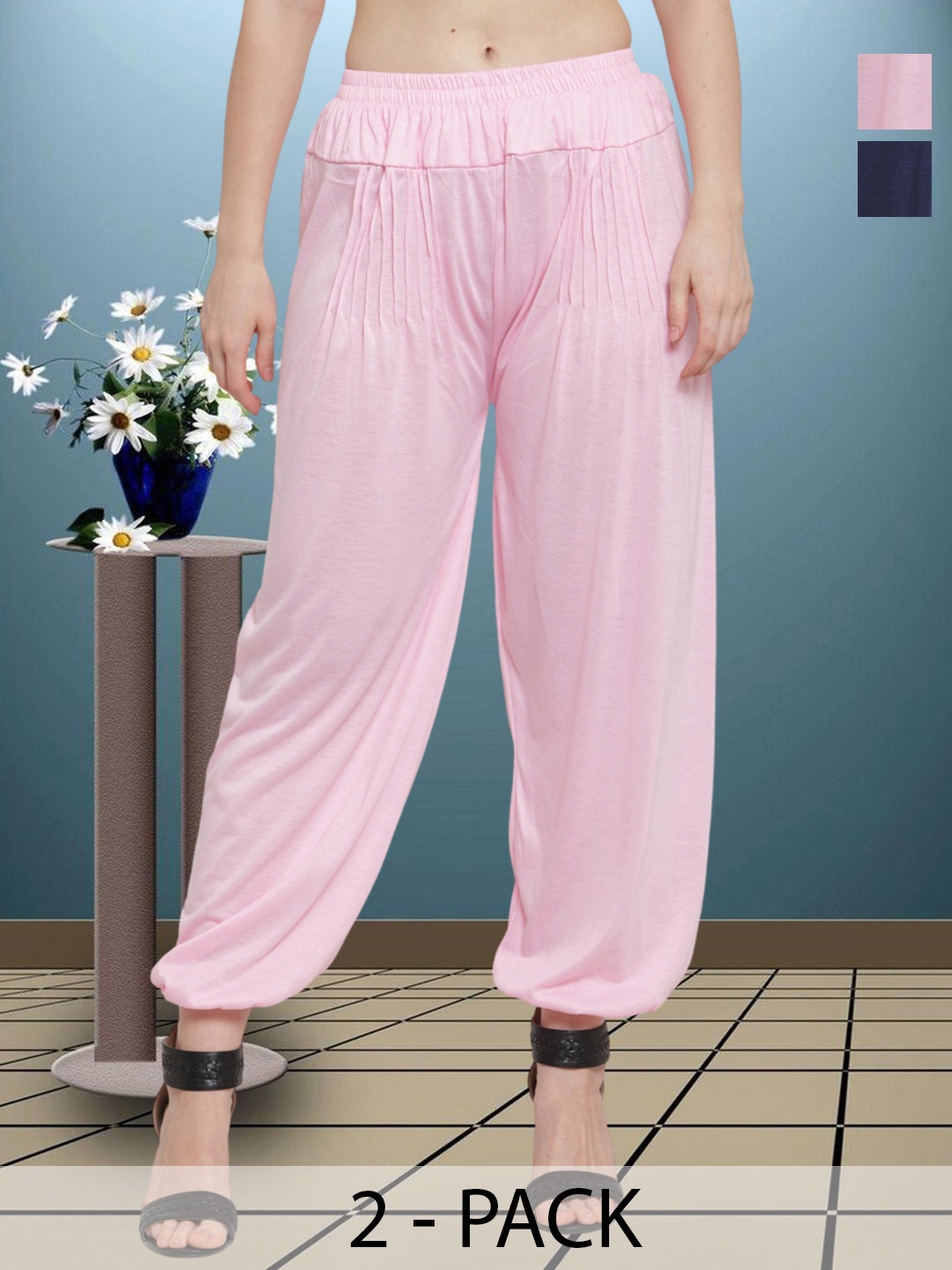 

GRACIT Women Pack Of 2 Solid Harem Pants, Pink