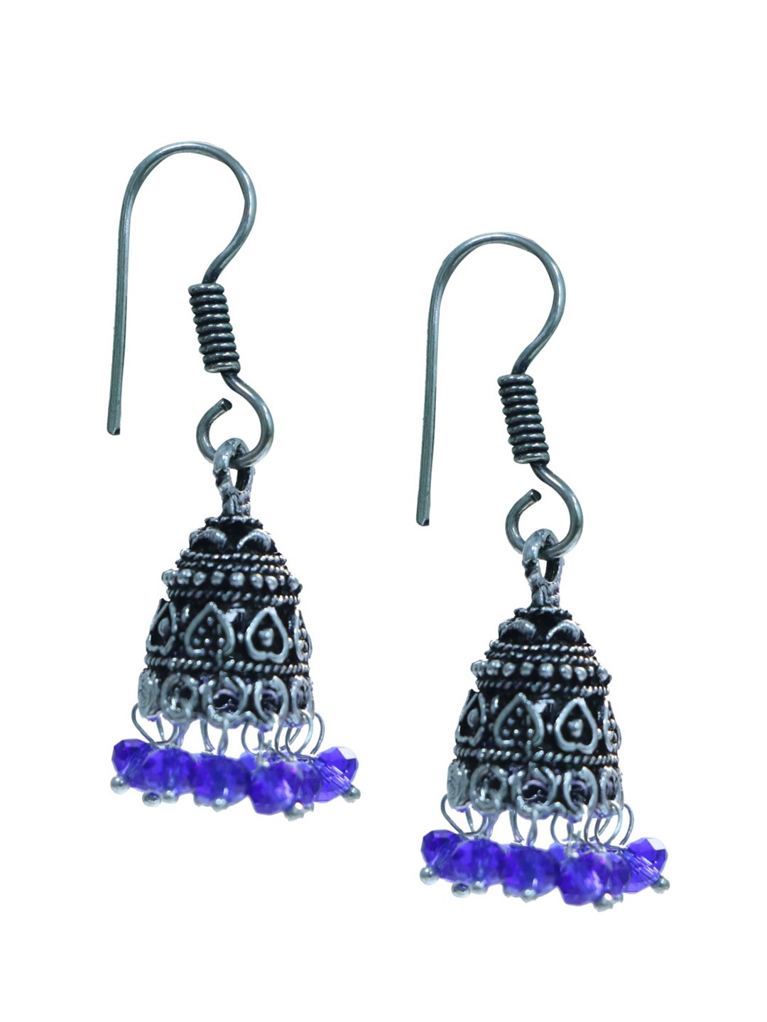 

Abhooshan Silver-Plated Artificial Beaded Oxidised Dome Shaped Jhumkas, Blue
