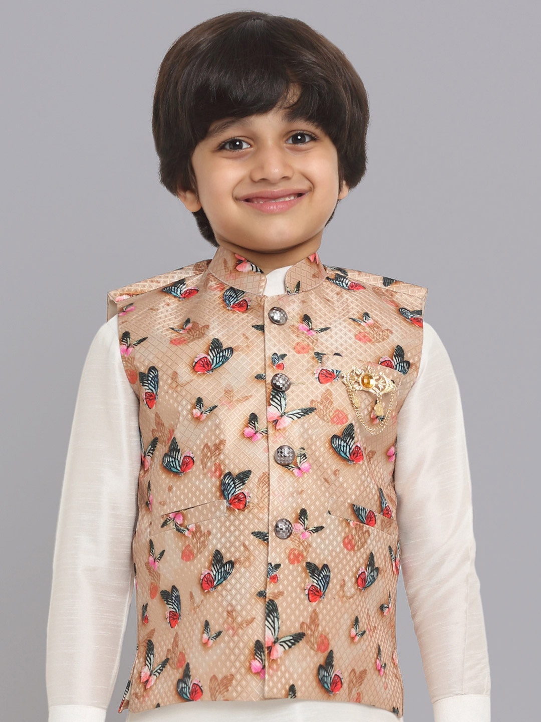 

CENSAL Floral Printed Mandarin Collar Slim-Fit Waistcoat With Brooch, Copper