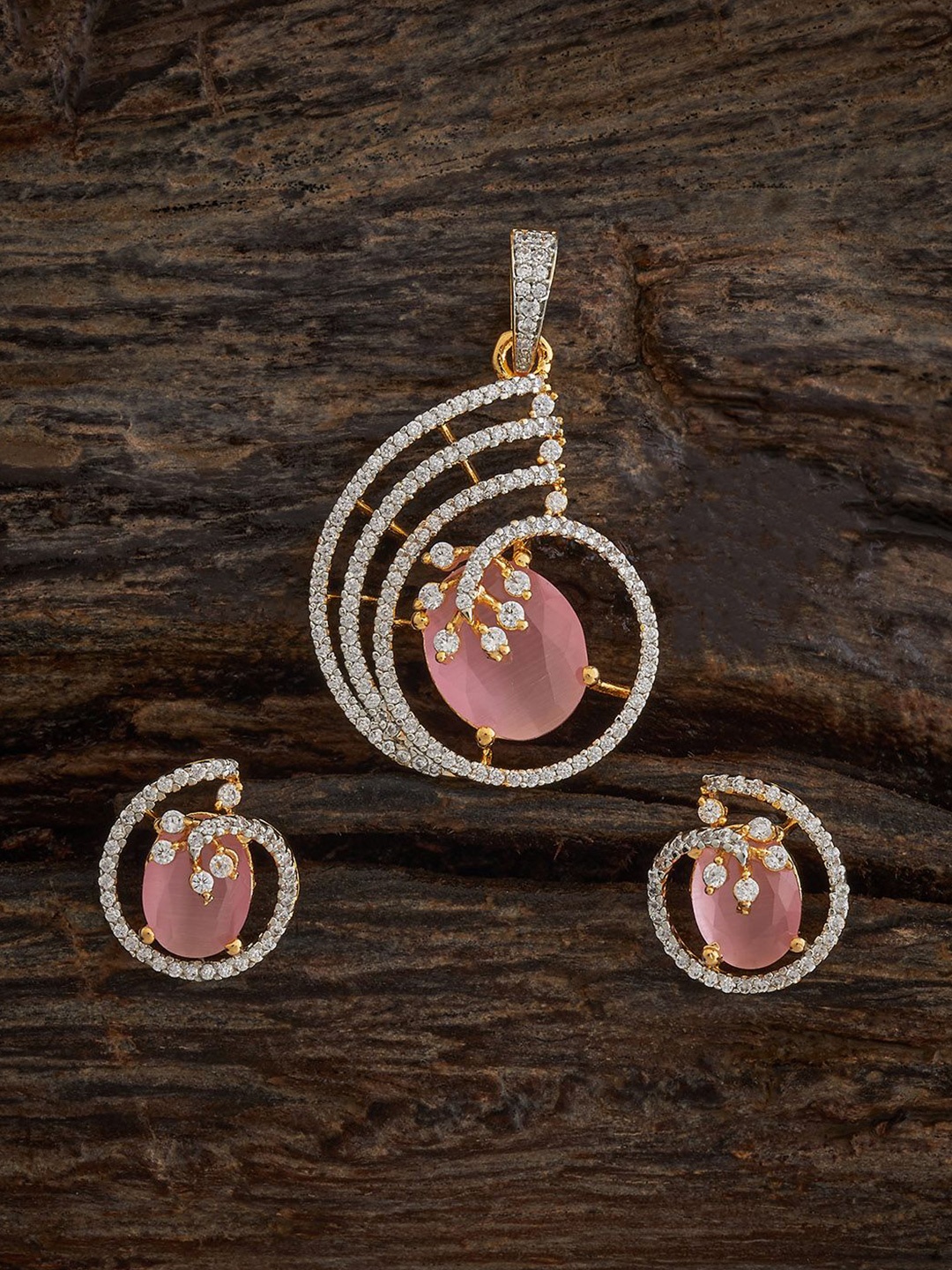 

Kushal's Fashion Jewellery Pink Rhodium Gold-Plated Party Zircon Pendant Set