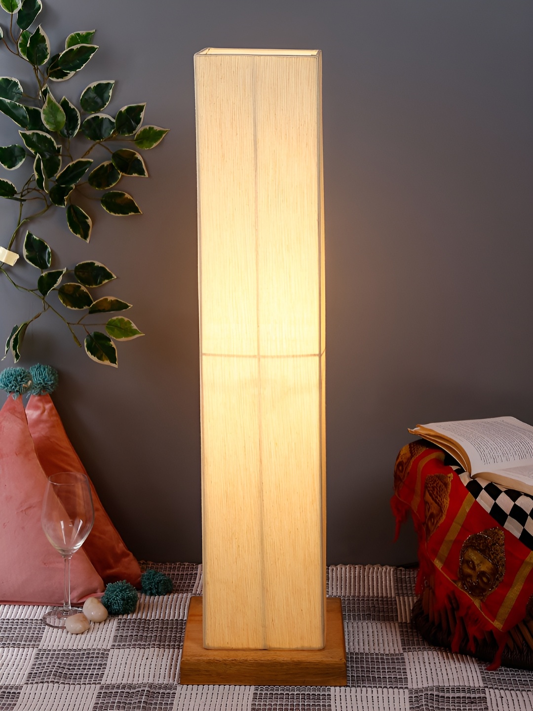 

Devansh Off White & Beige Cotton Wooden Rectangle Shaped Floor Lamp