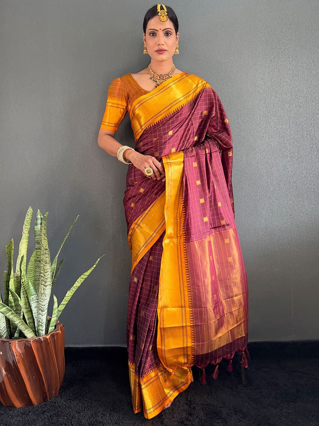 

LeeliPeeri Designer Woven Design Zari Silk Cotton Ready to Wear Saree, Maroon