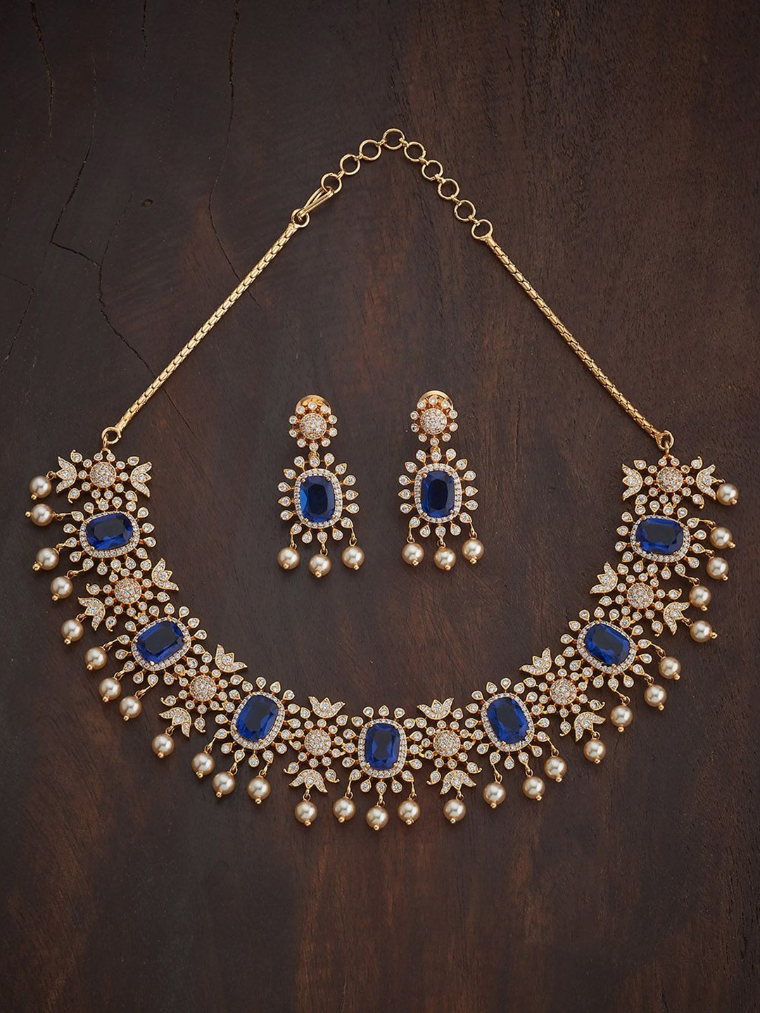 

Kushal's Fashion Jewellery Sapphire Gold-Plated Party Zircon Jewellery Set