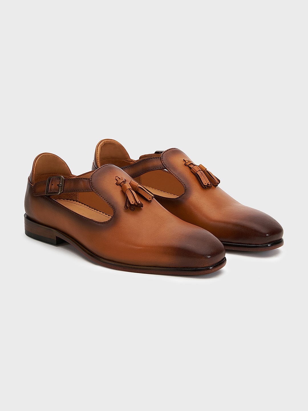 

NAUVAB Men Leather Formal Derbys, Tan