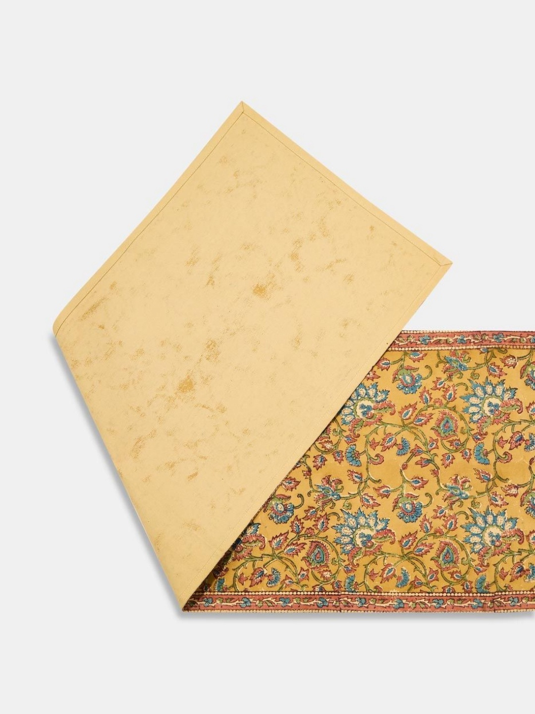 

Fabindia Yellow & Blue Floral Printed Cotton Table Runner