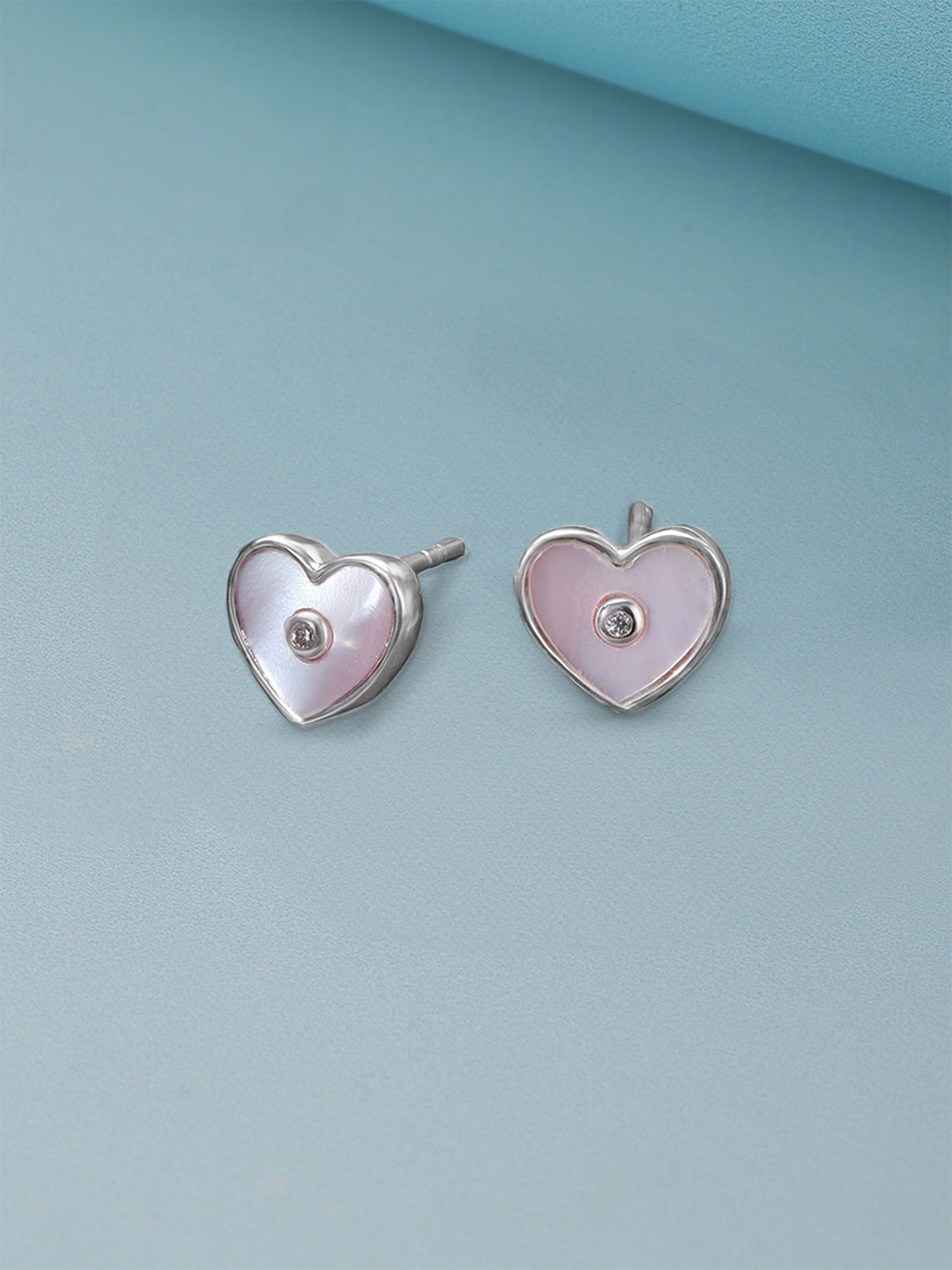 

Mia by Tanishq Mother of Pearls Studded Heart Shaped Studs, Silver