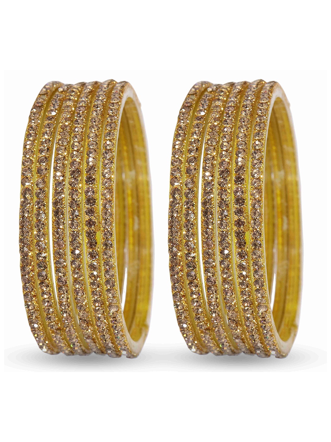 

ZULKA Set Of 12 Glass With Cubic Zircon Gemstone Studded Bangles, Gold