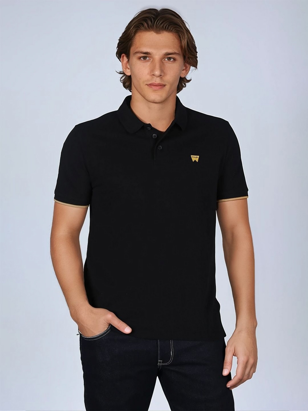 

Wrangler Men Polo Collar Pure Cotton T-shirt, Black