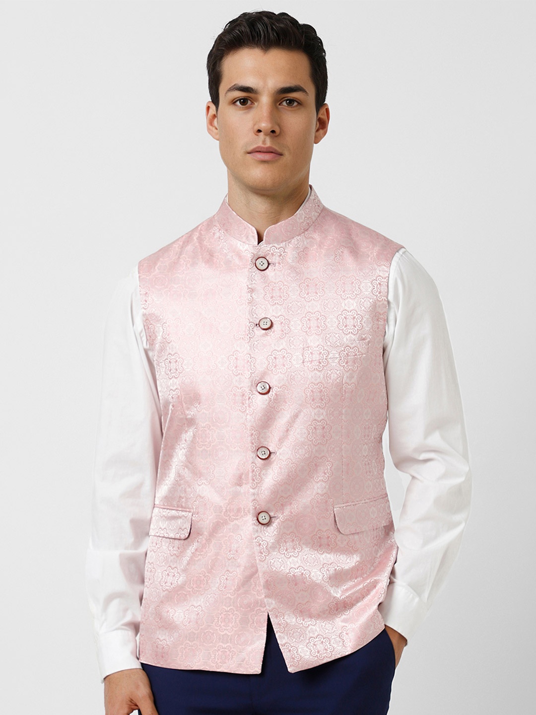 

Van Heusen Floral Printed Woven Wedding Nehru Jacket, Pink