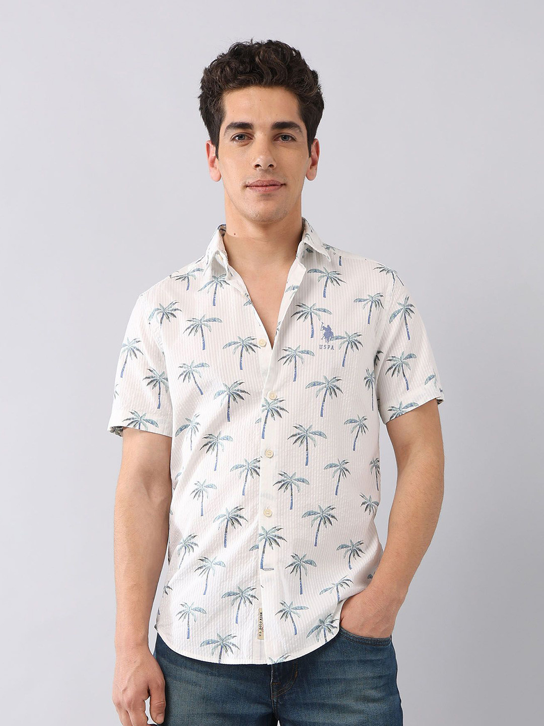 

U.S. Polo Assn. Denim Co. Men Classic Opaque Printed Casual Shirt, Blue