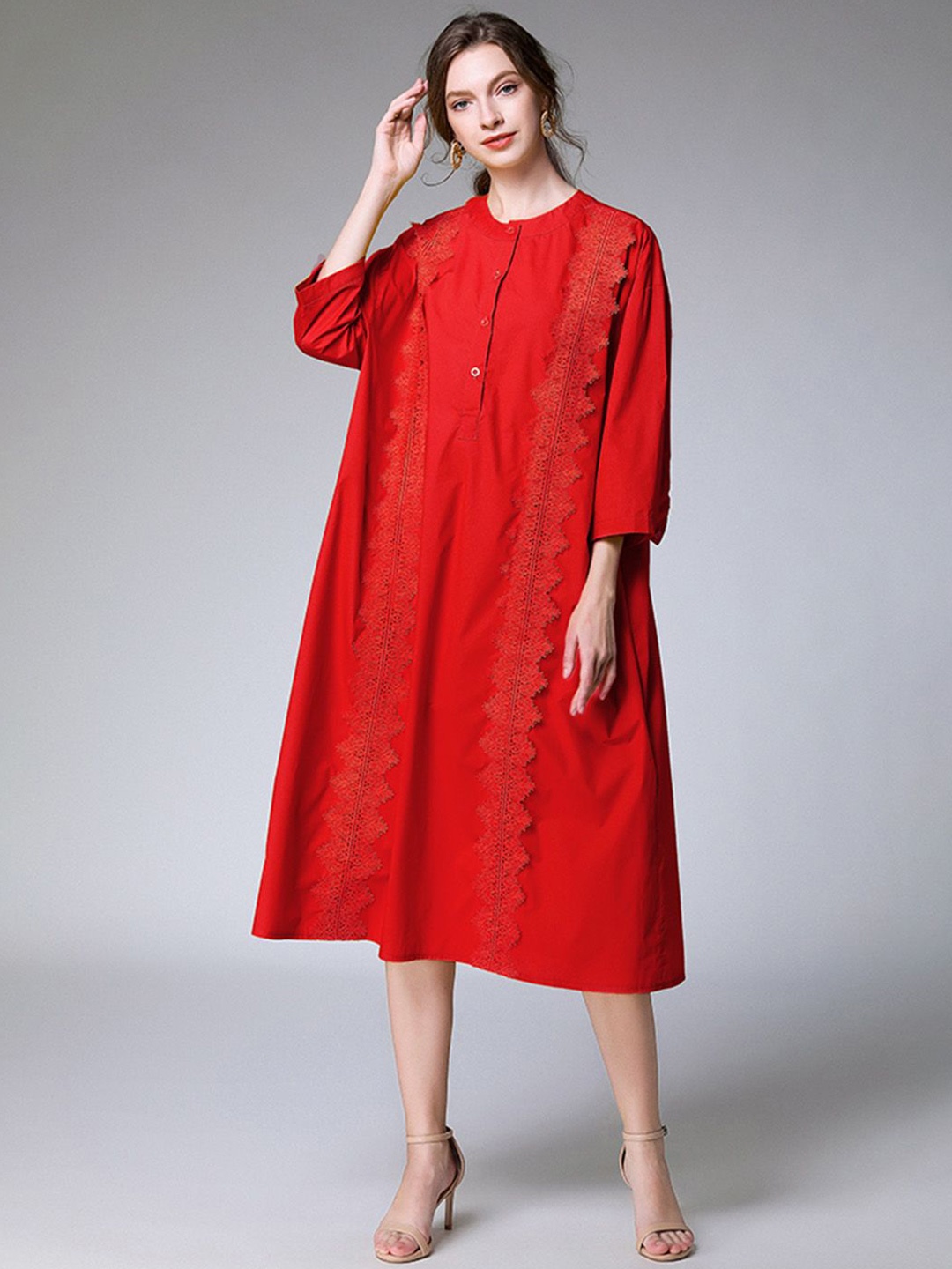 

JC Collection Print A-Line Midi Dress, Red