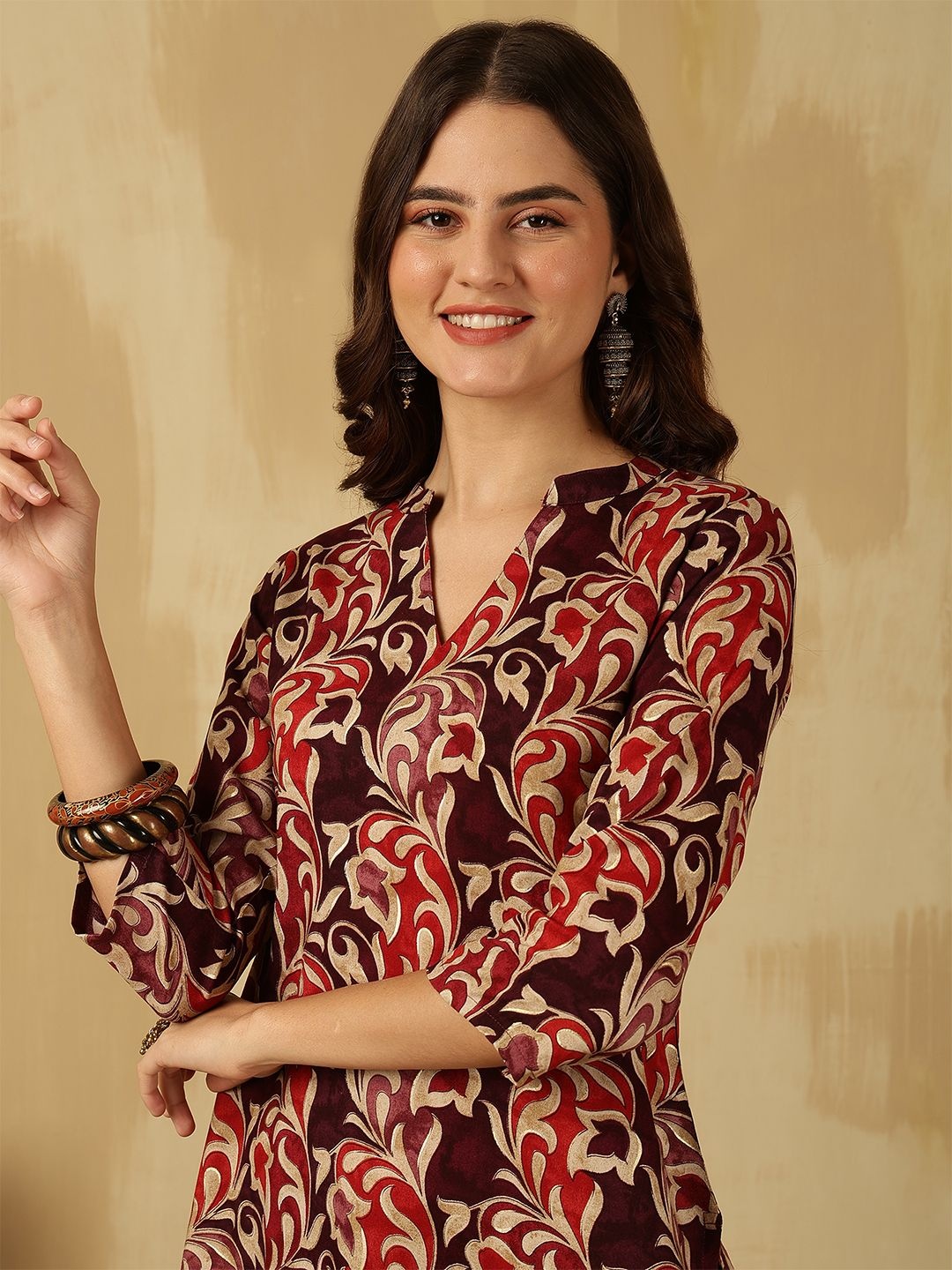 

Anouk Rustic Floral Print Mandarin Collar Top, Multi