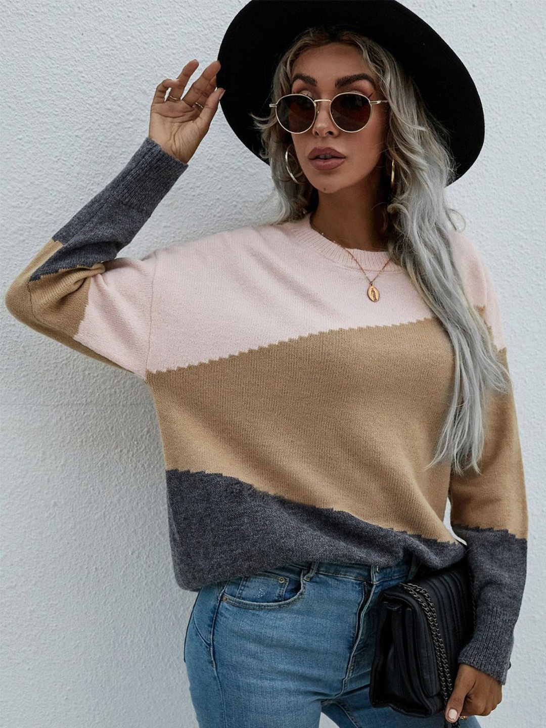 

Oh Rare Women Colourblocked Pullover, Pink