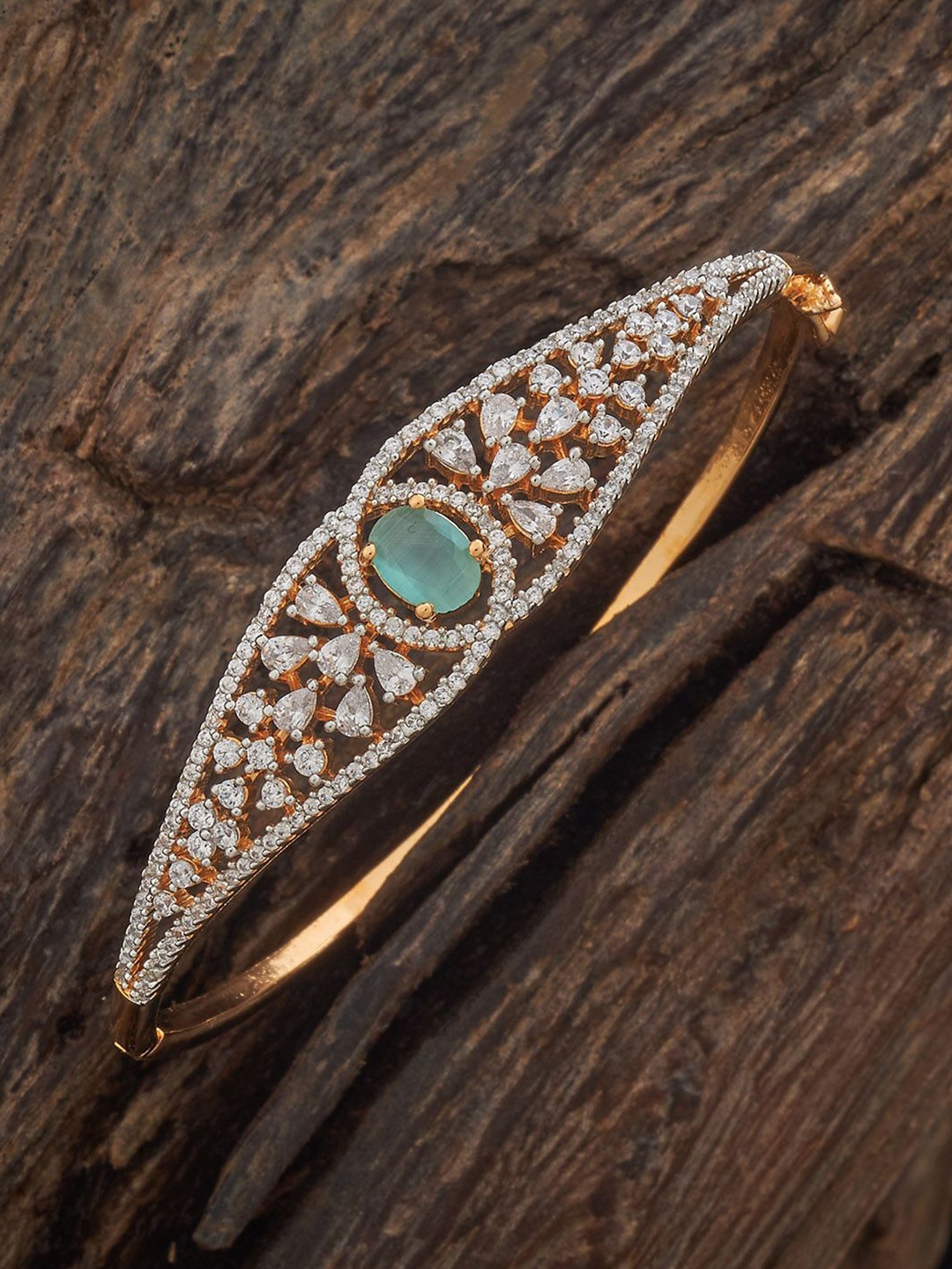 

Kushal's Fashion Jewellery Green Rhodium Gold-Plated Party Zircon Kada