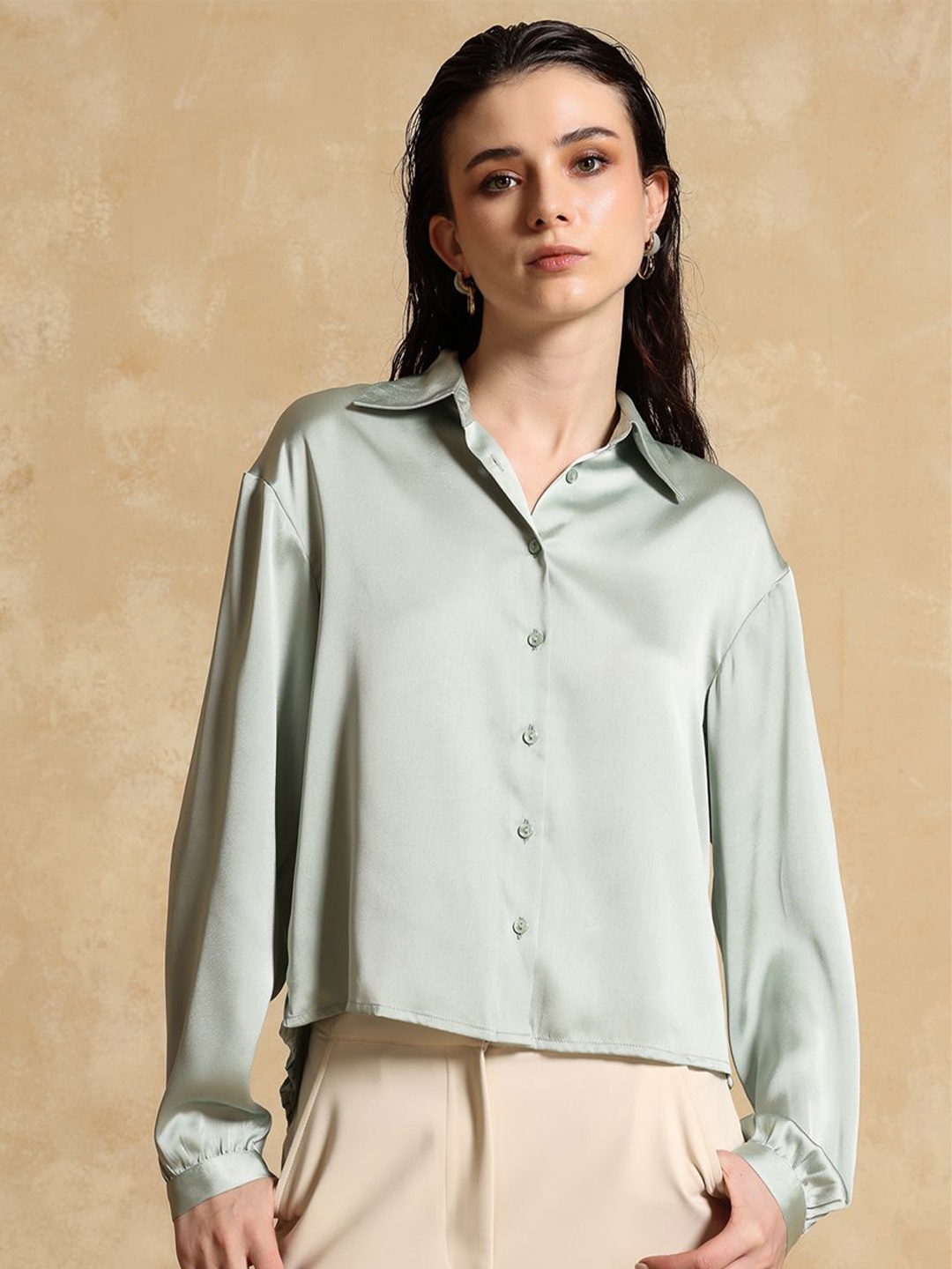 

Kazo Women Opaque Formal Shirt, Green