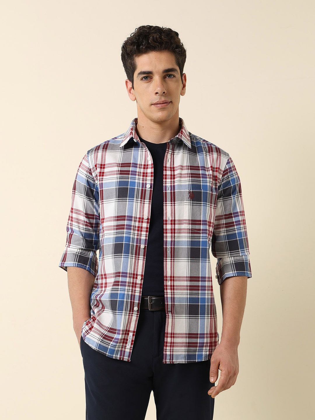 

U.S. Polo Assn. Men Classic Tailored Fit Opaque Checked Casual Shirt, Red