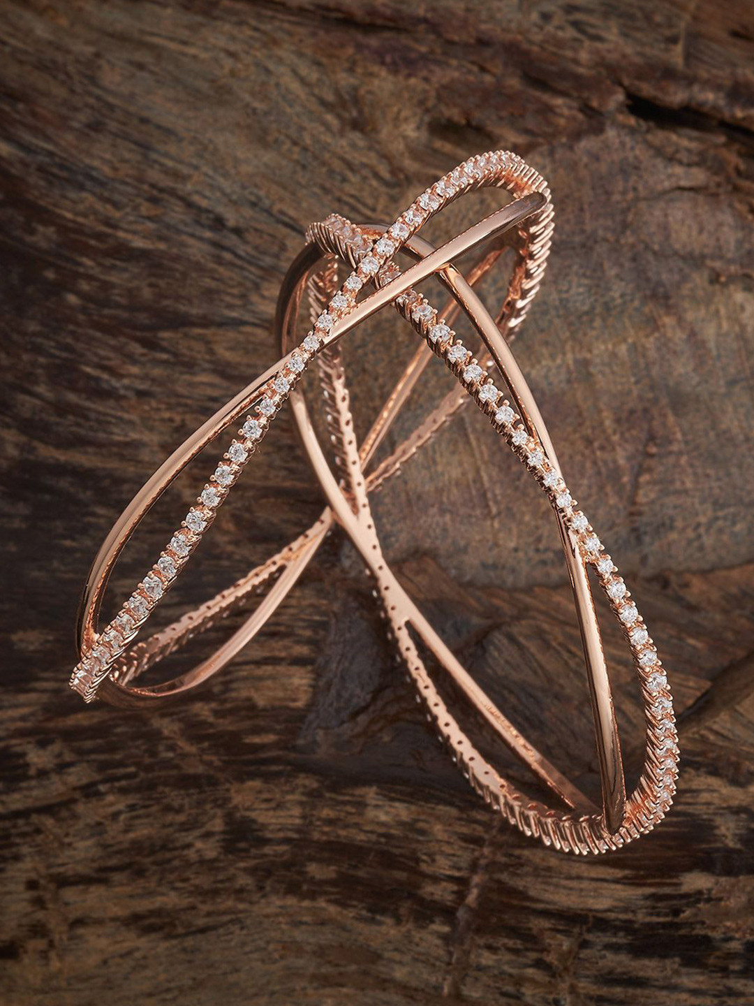 

Kushal's Fashion Jewellery White Rose Gold-Plated Party Zircon Bangles