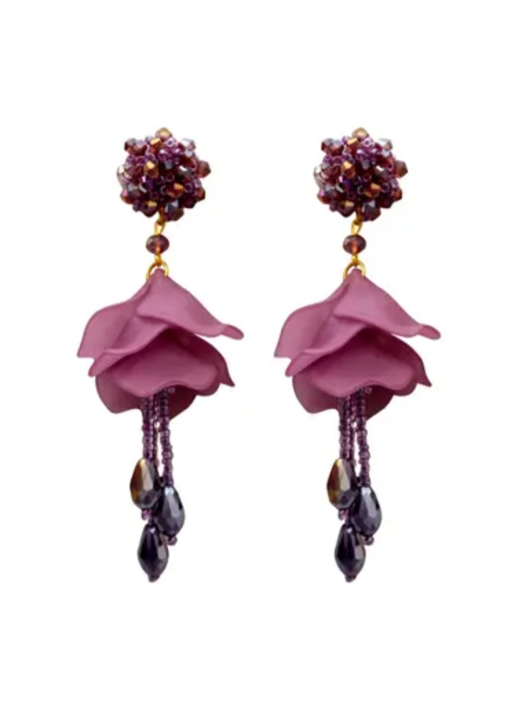 

DIVASTRI Gold-Plated Contemporary Artificial Beads Drop Earrings, Purple