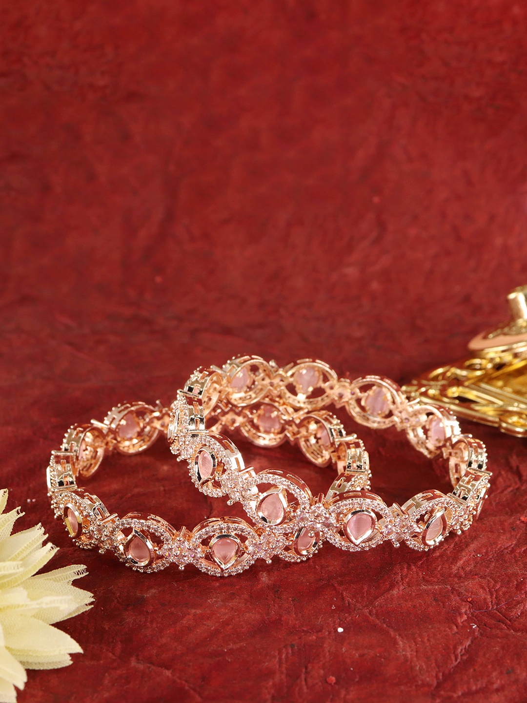 

NMII Set Of 2 American Diamond Stones Studded Bangles, Gold