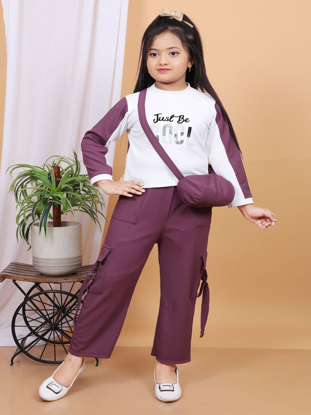 

NEWSIFA Girls Printed Round Neck T-shirt With Trousers, Purple
